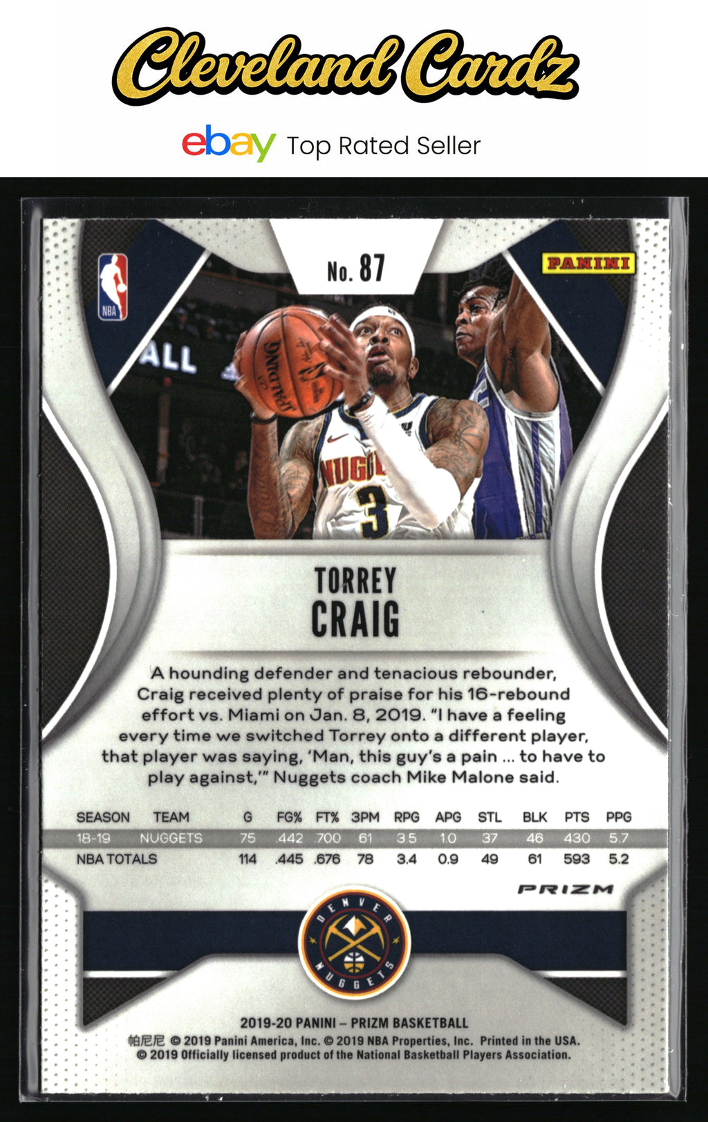 2019-20 Panini Prizm #87 Torrey Craig Prizms Hyper