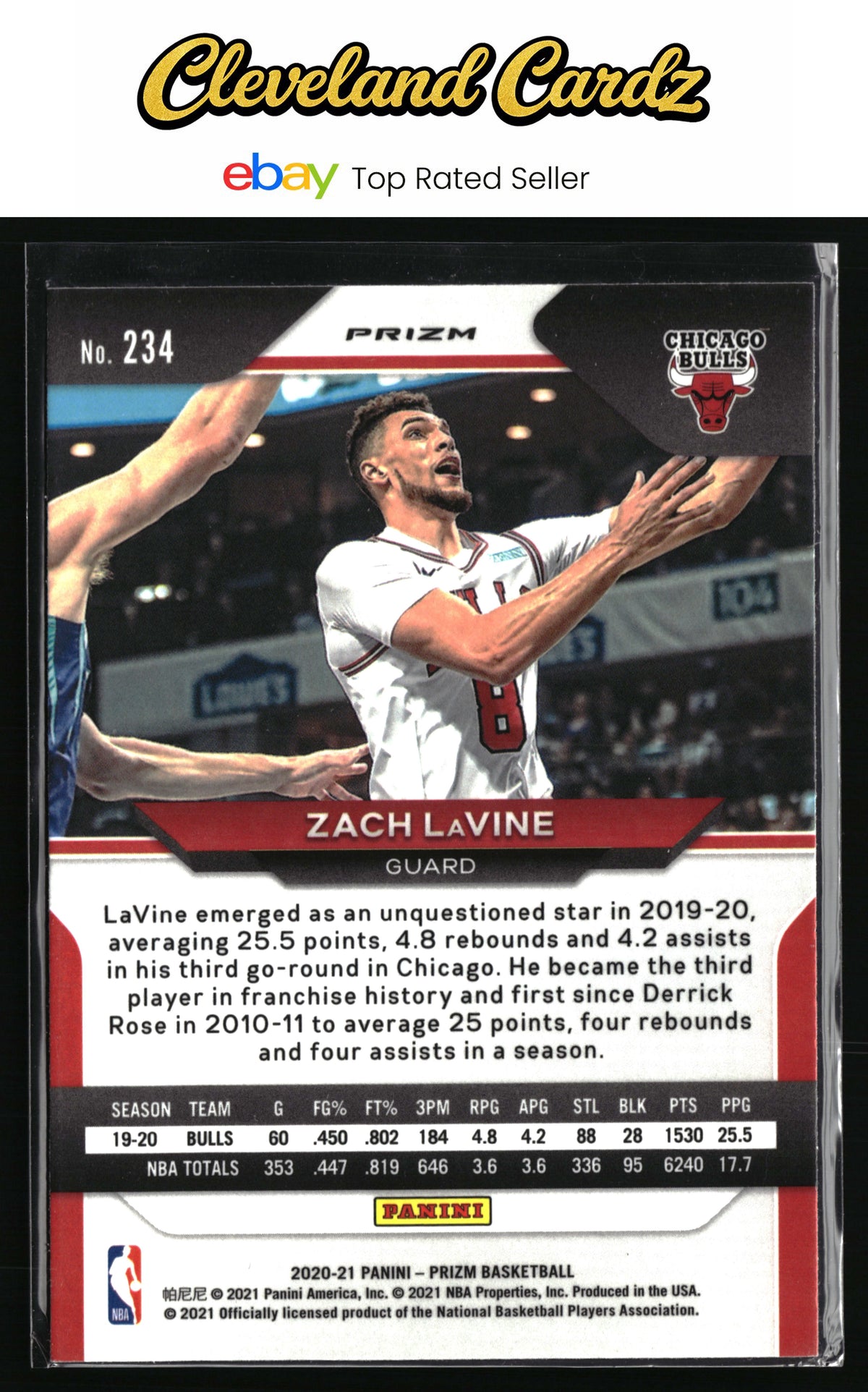 2020-21 Panini Prizm #234 Zach LaVine Red, White and Blue Prizms