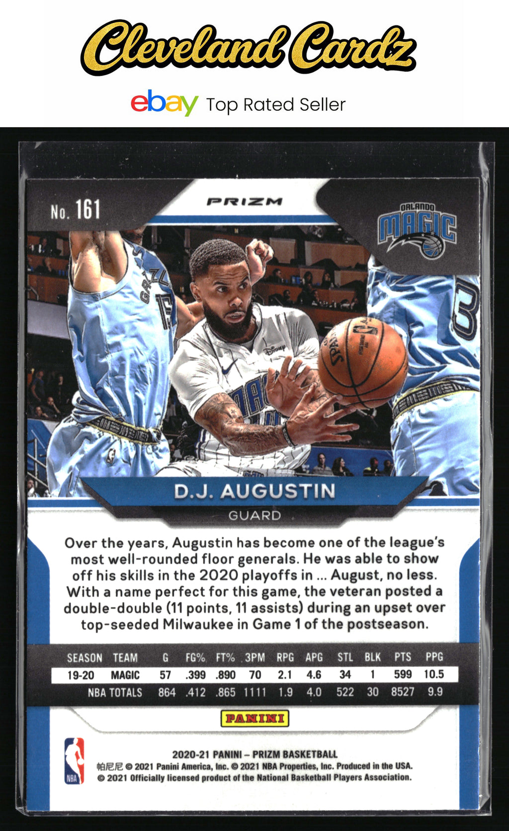 2020-21 Panini Prizm #161 D.J. Augustin Hyper Prizms