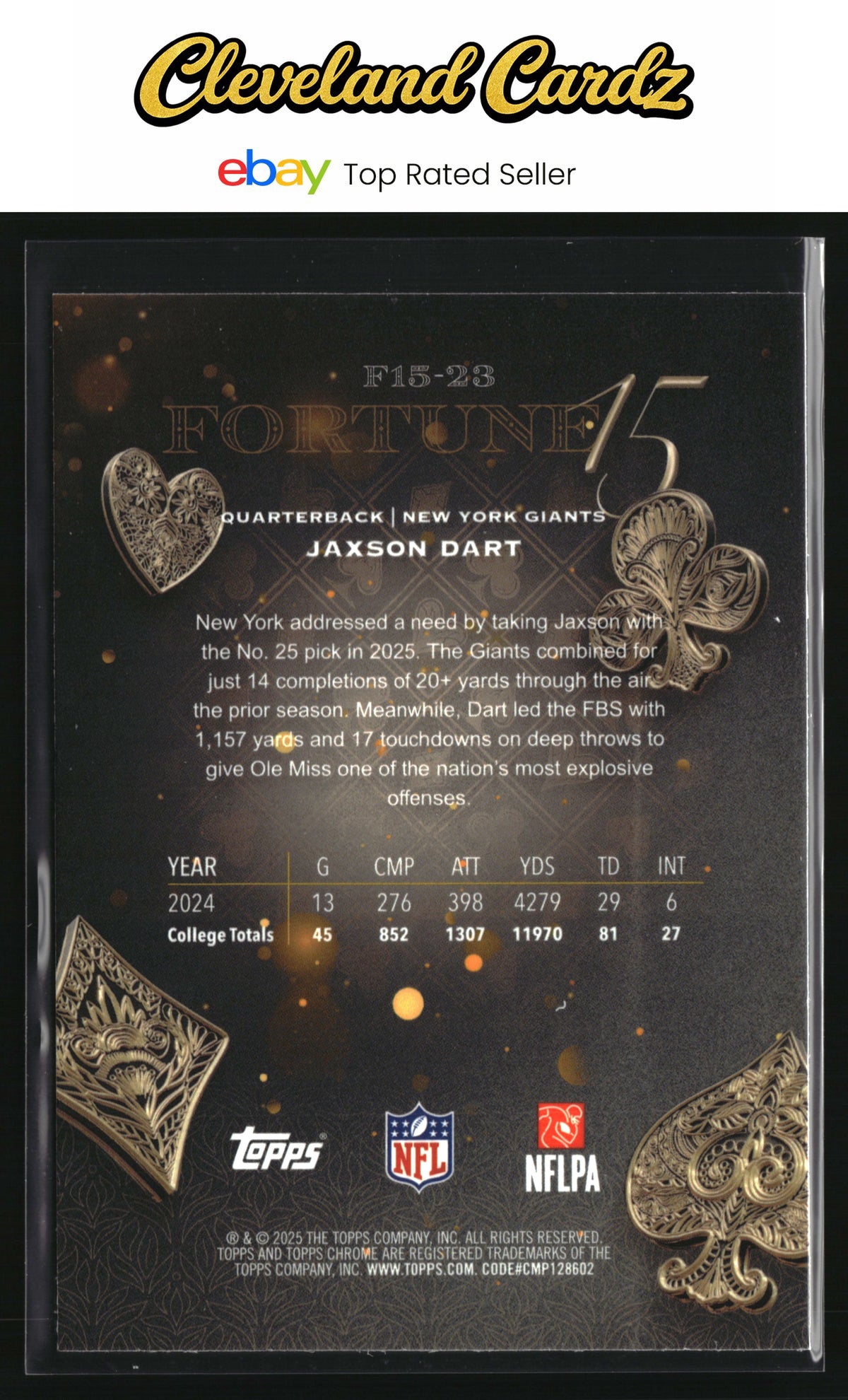 2025 Topps Chrome #F15-23 Jaxson Dart Fortune 15