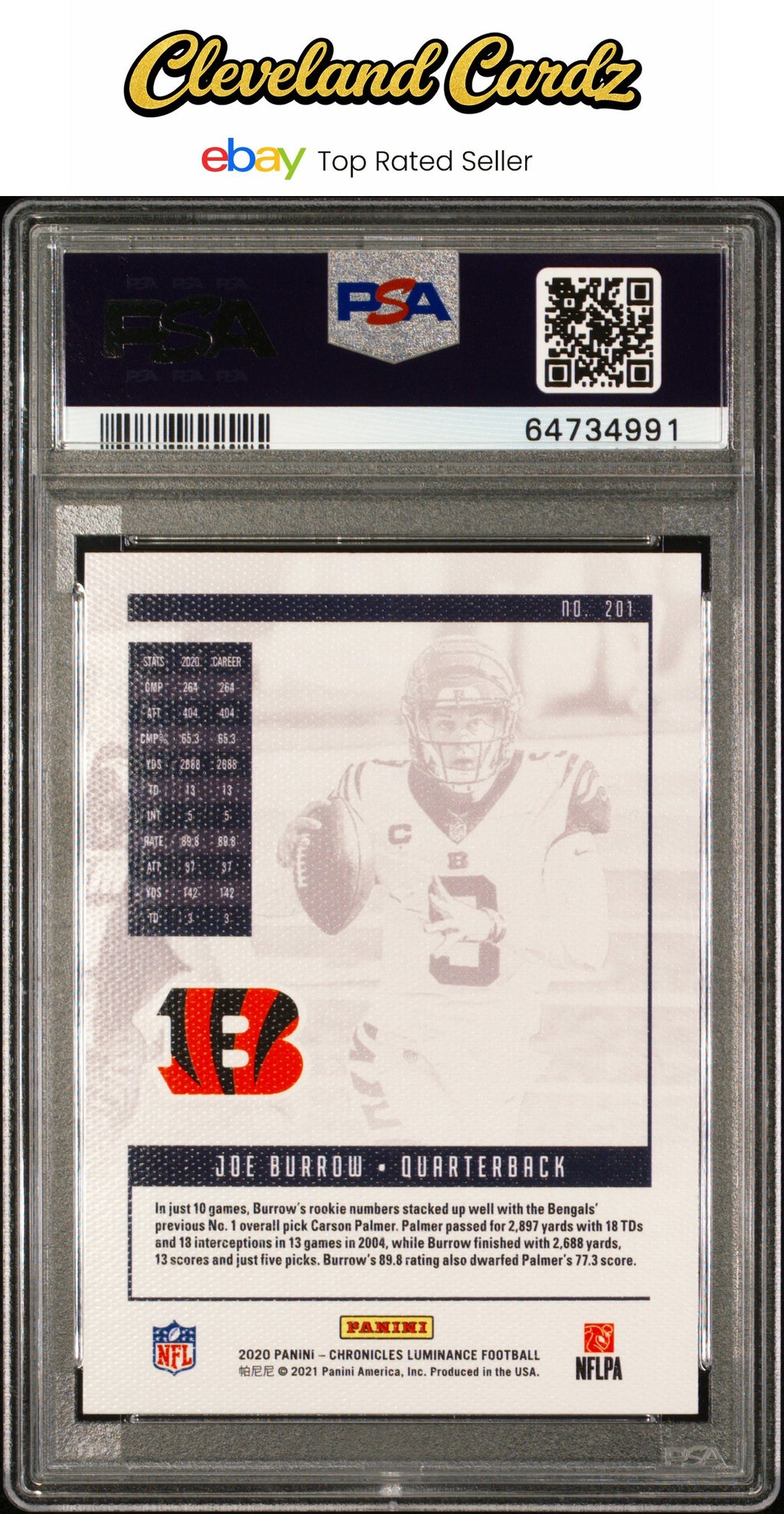 2020 Panini Chronicles Luminance #201 Joe Burrow Luminance-Teal PSA 10