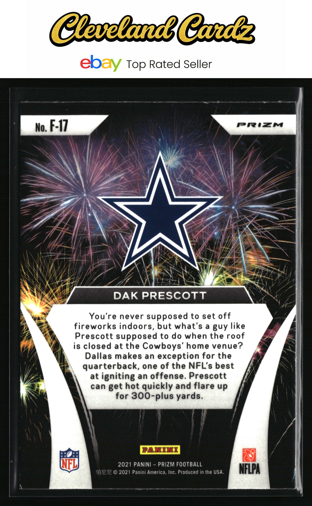 2021 Panini Prizm #F-17 Dak Prescott Fireworks Prizms No Huddle
