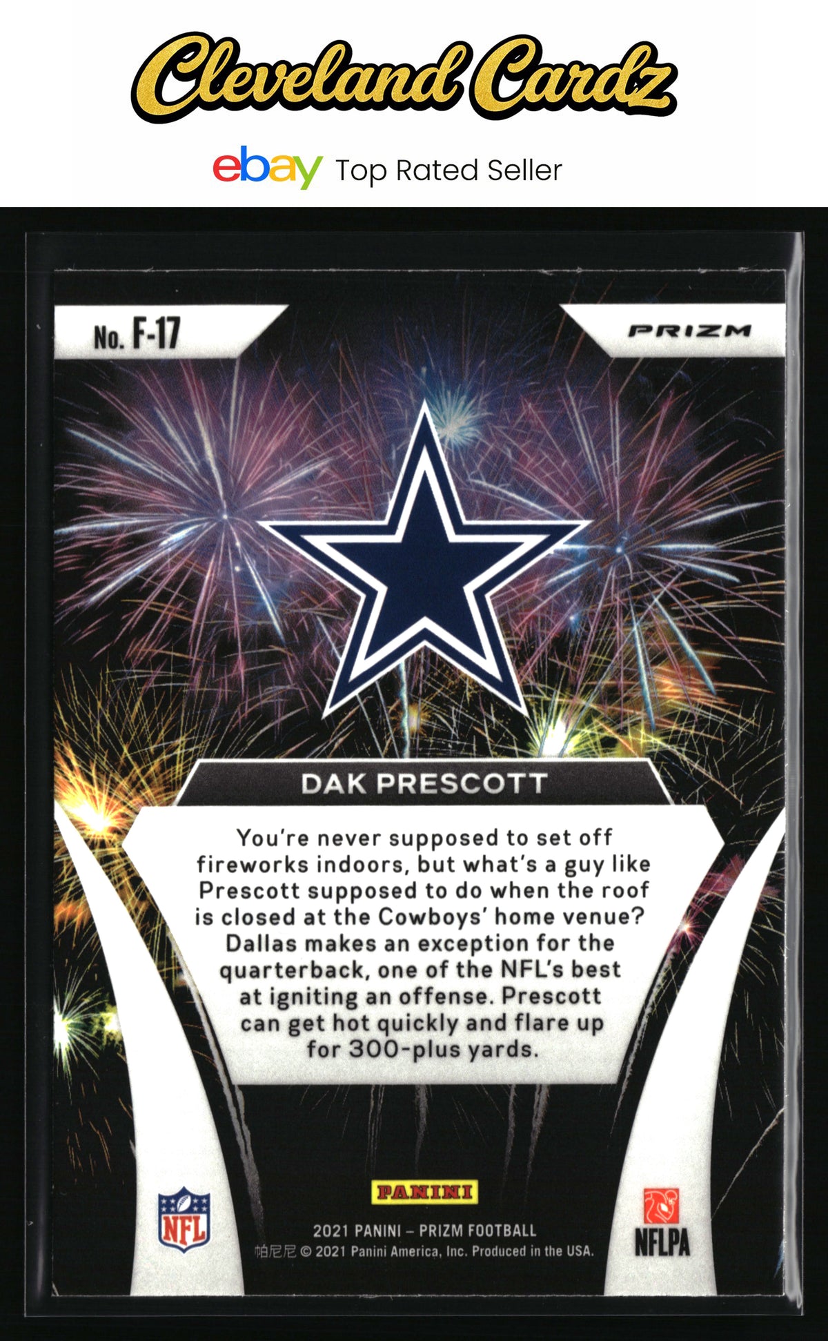 2021 Panini Prizm #F-17 Dak Prescott Fireworks Prizms No Huddle