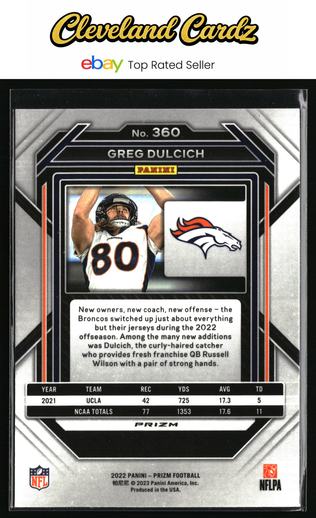 2022 Panini Prizm #360 Greg Dulcich Green