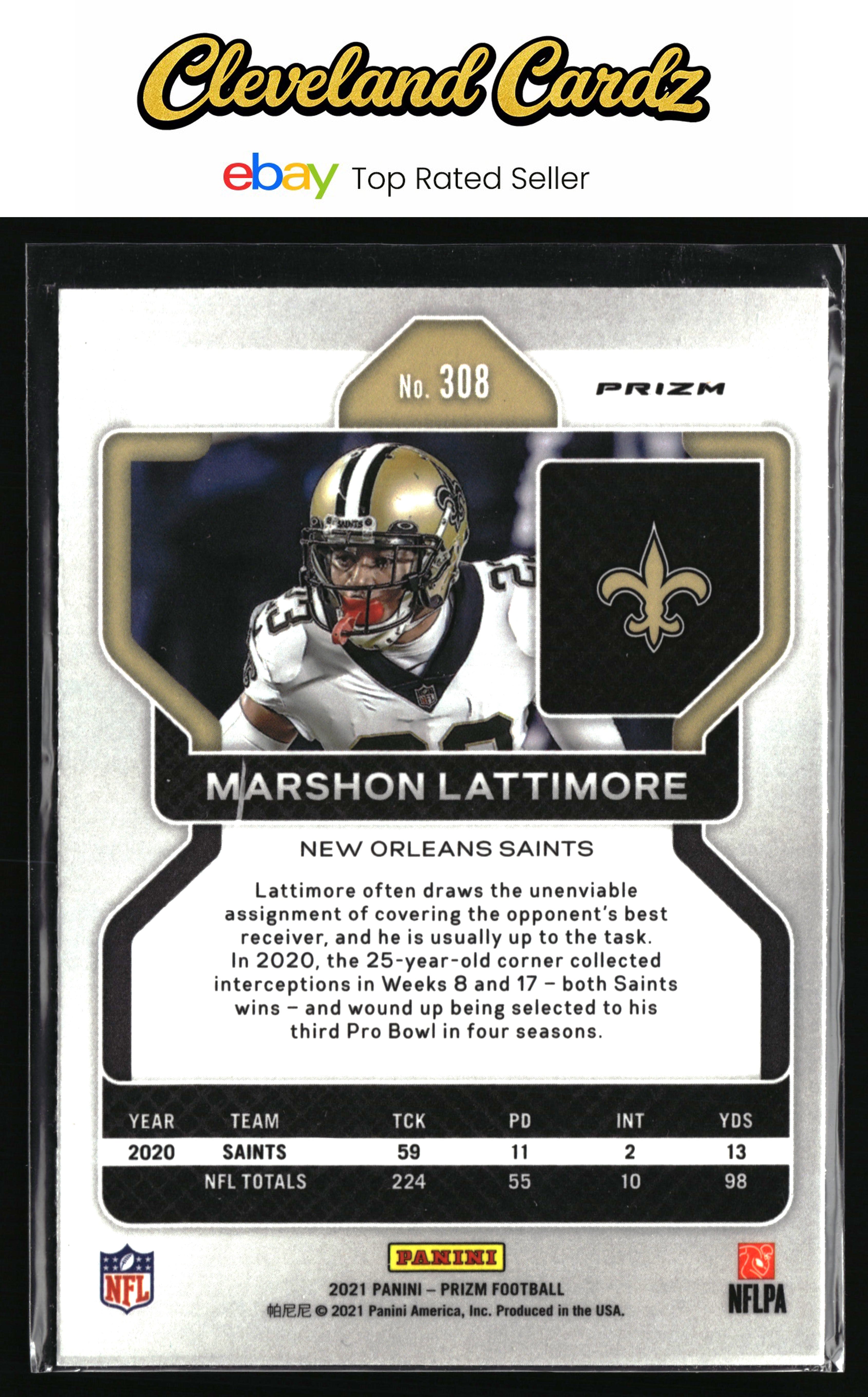 2021 Panini Prizm #308 Marshon Lattimore Red White and Blue