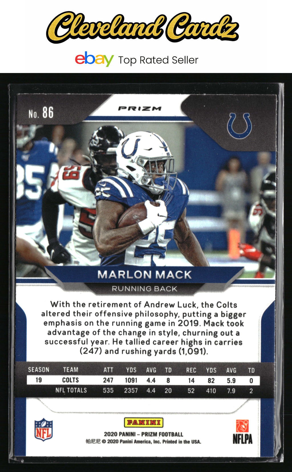 2020 Panini Prizm #86 Marlon Mack Prizm Red White and Blue
