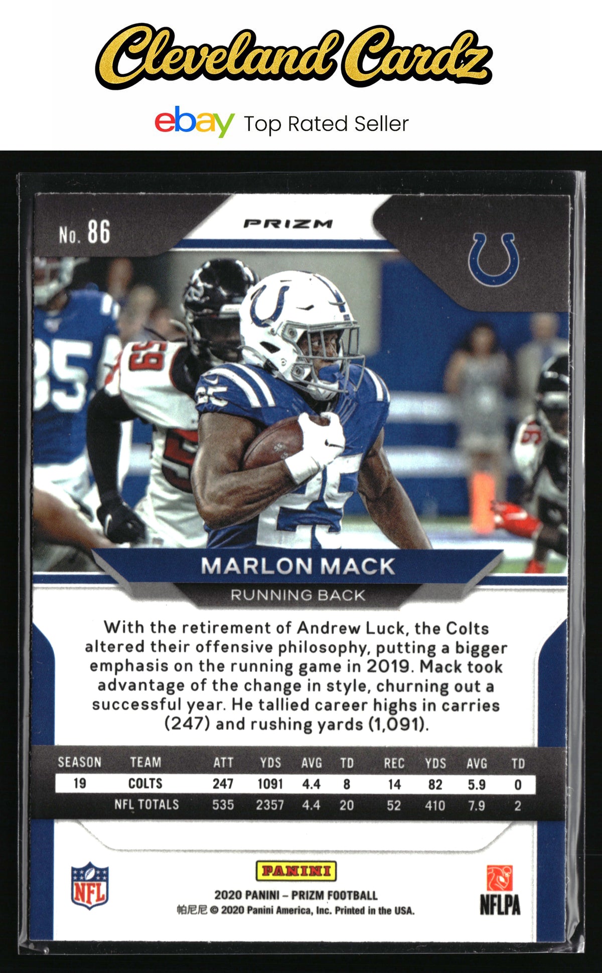 2020 Panini Prizm #86 Marlon Mack Prizm Red White and Blue