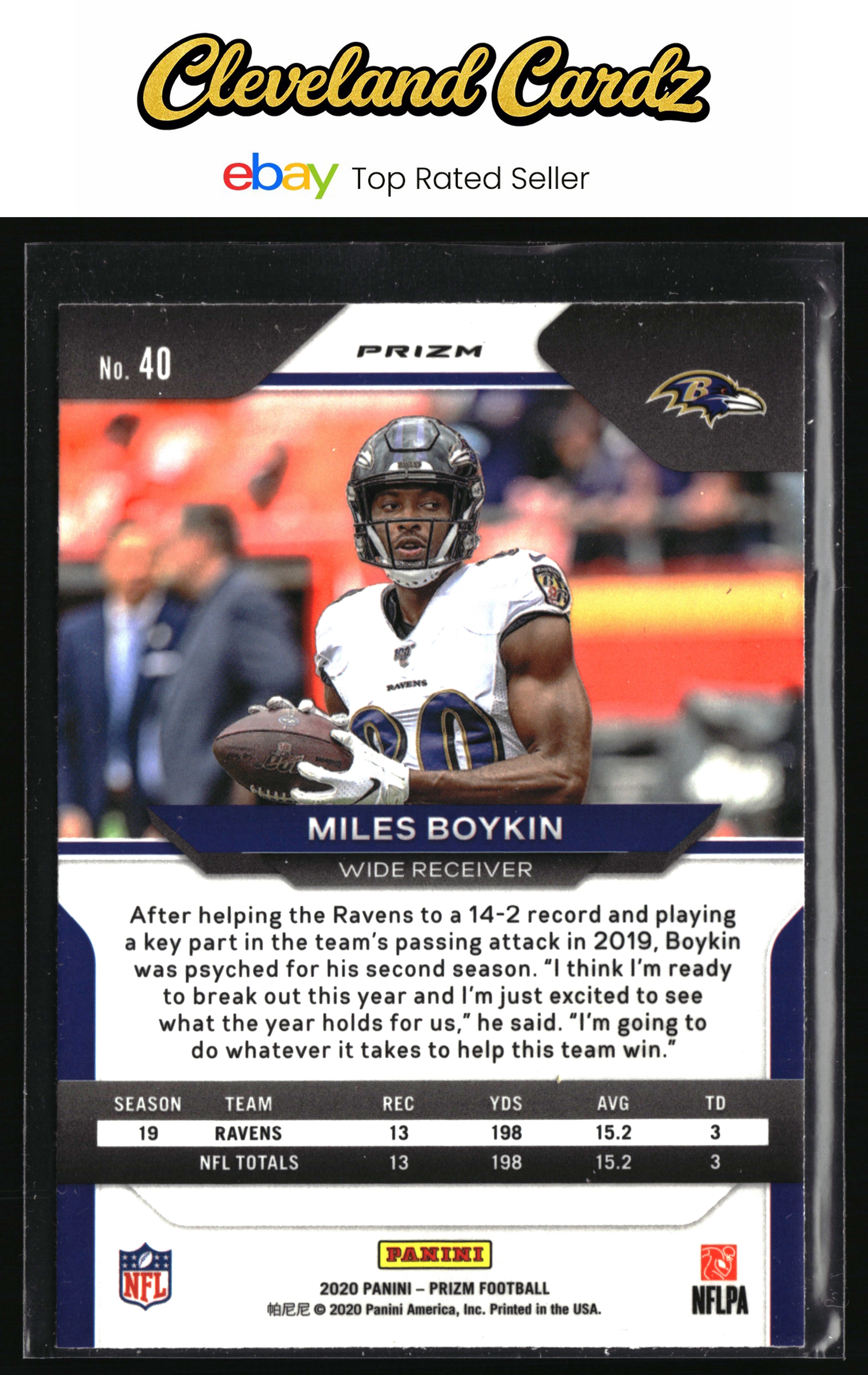 2020 Panini Prizm #40 Miles Boykin Prizm Red Ice