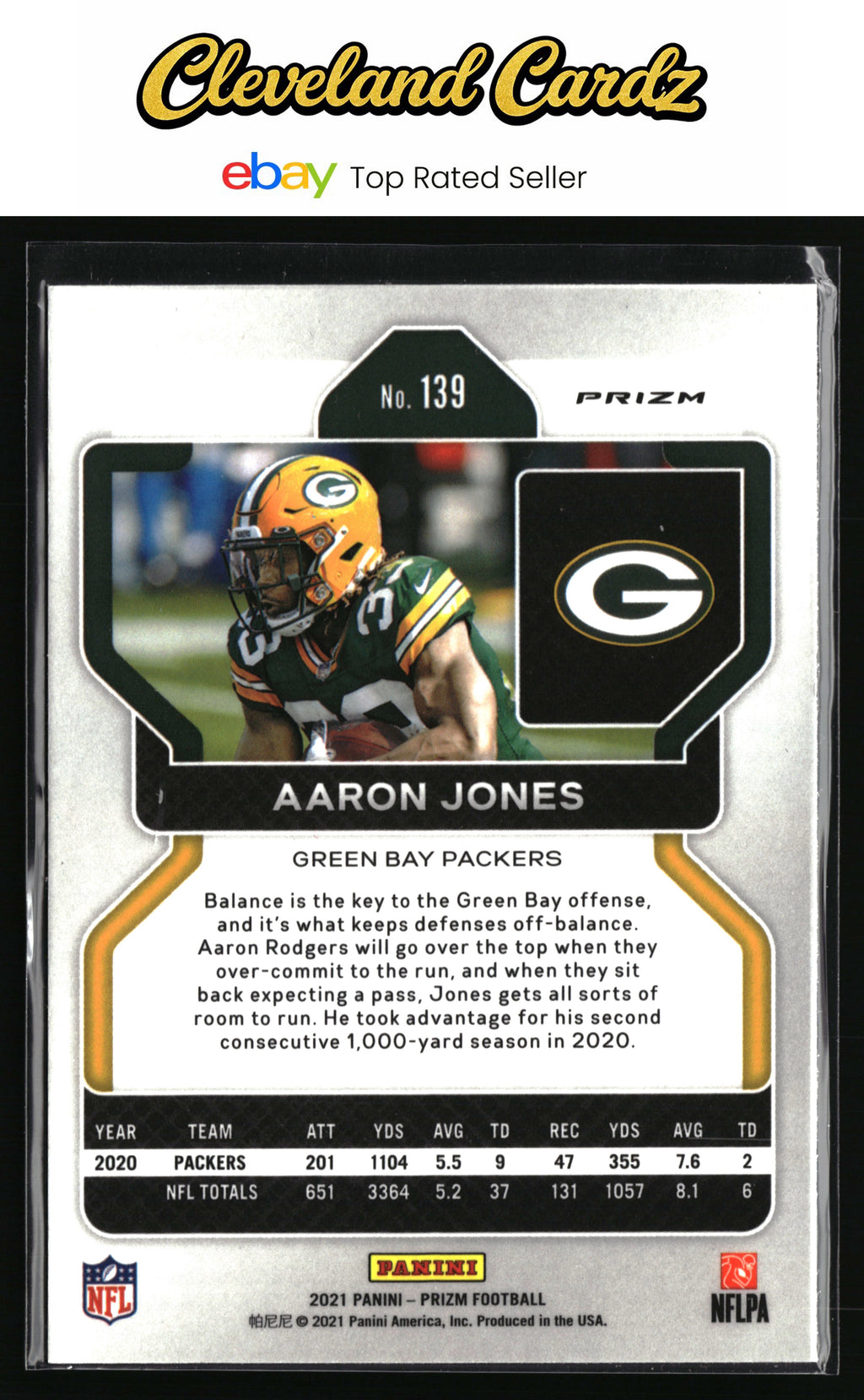 2021 Panini Prizm #139 Aaron Jones Red White and Blue