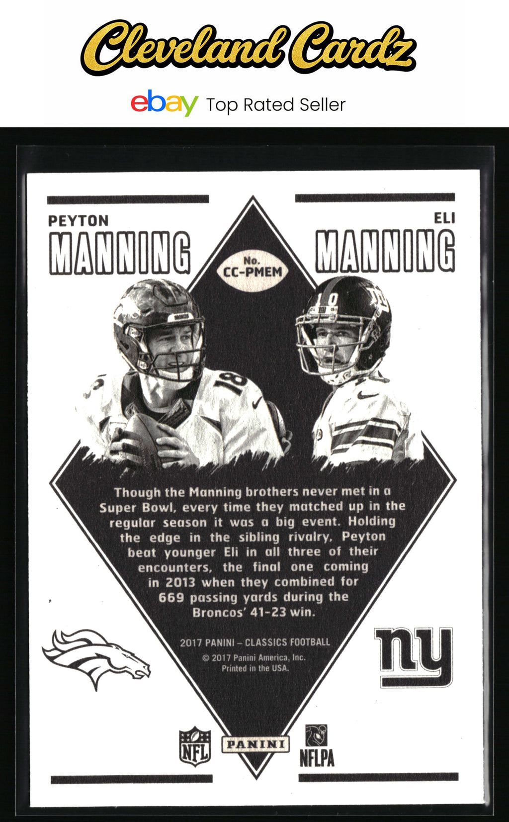 2017 Panini Classics #CC-PMEM Peyton Manning / Eli Manning Classic Clashes Gold