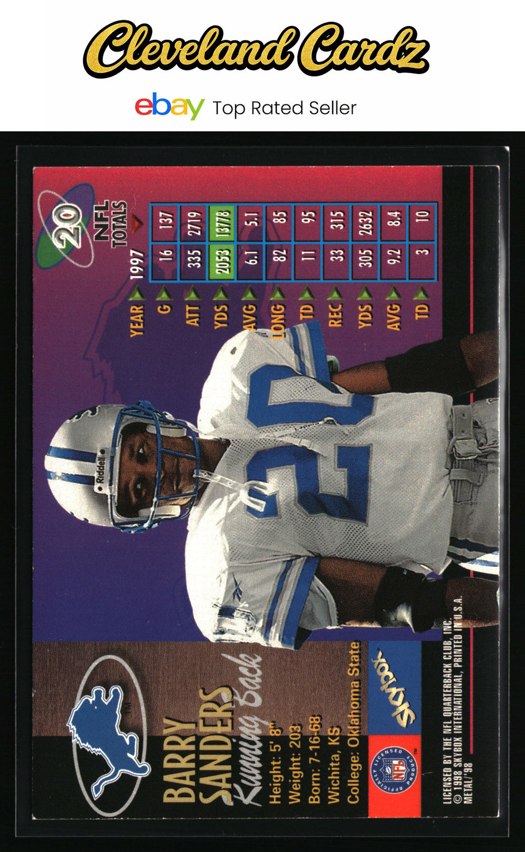 1998 Metal Universe #20 Barry Sanders VG Priced Below MKT