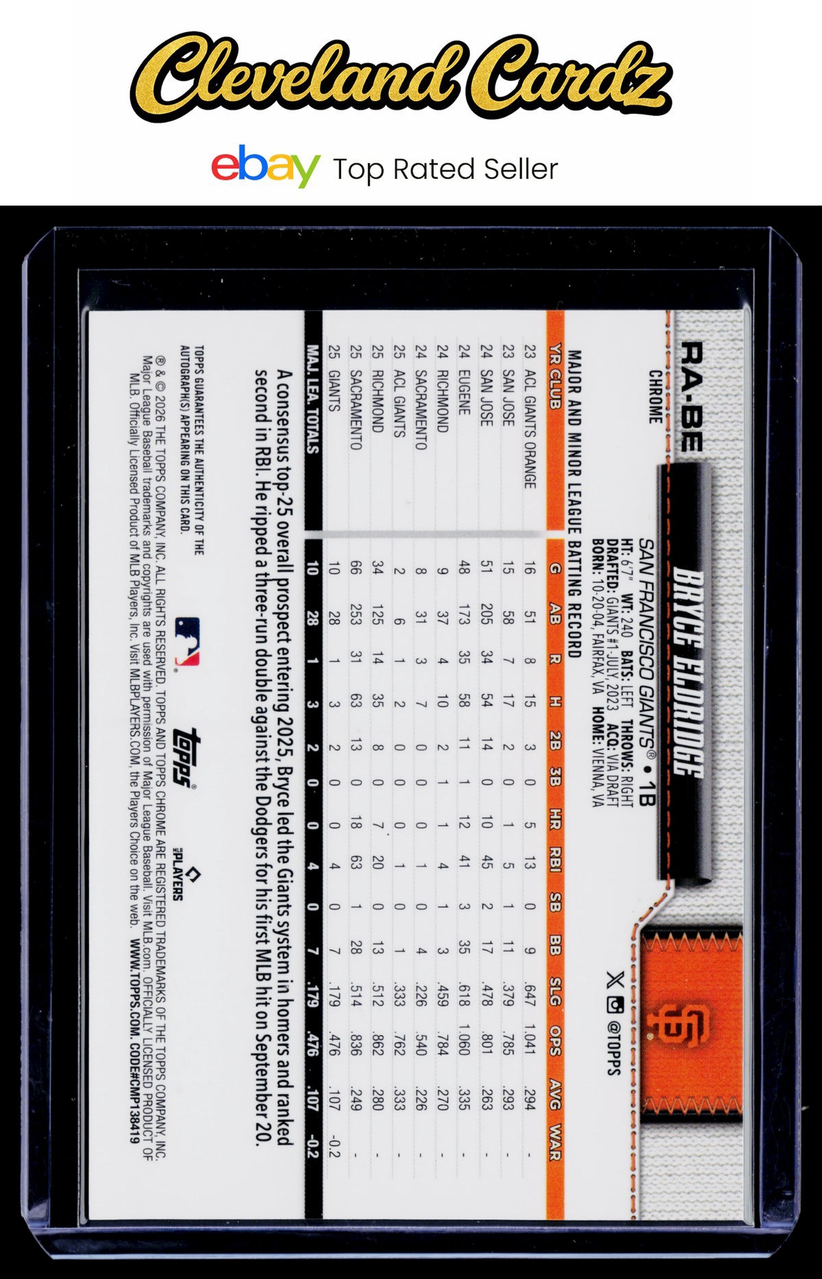 2026 Topps Chrome #RA-BE Bryce Eldridge Rookie Auto Black Logofractors #/10