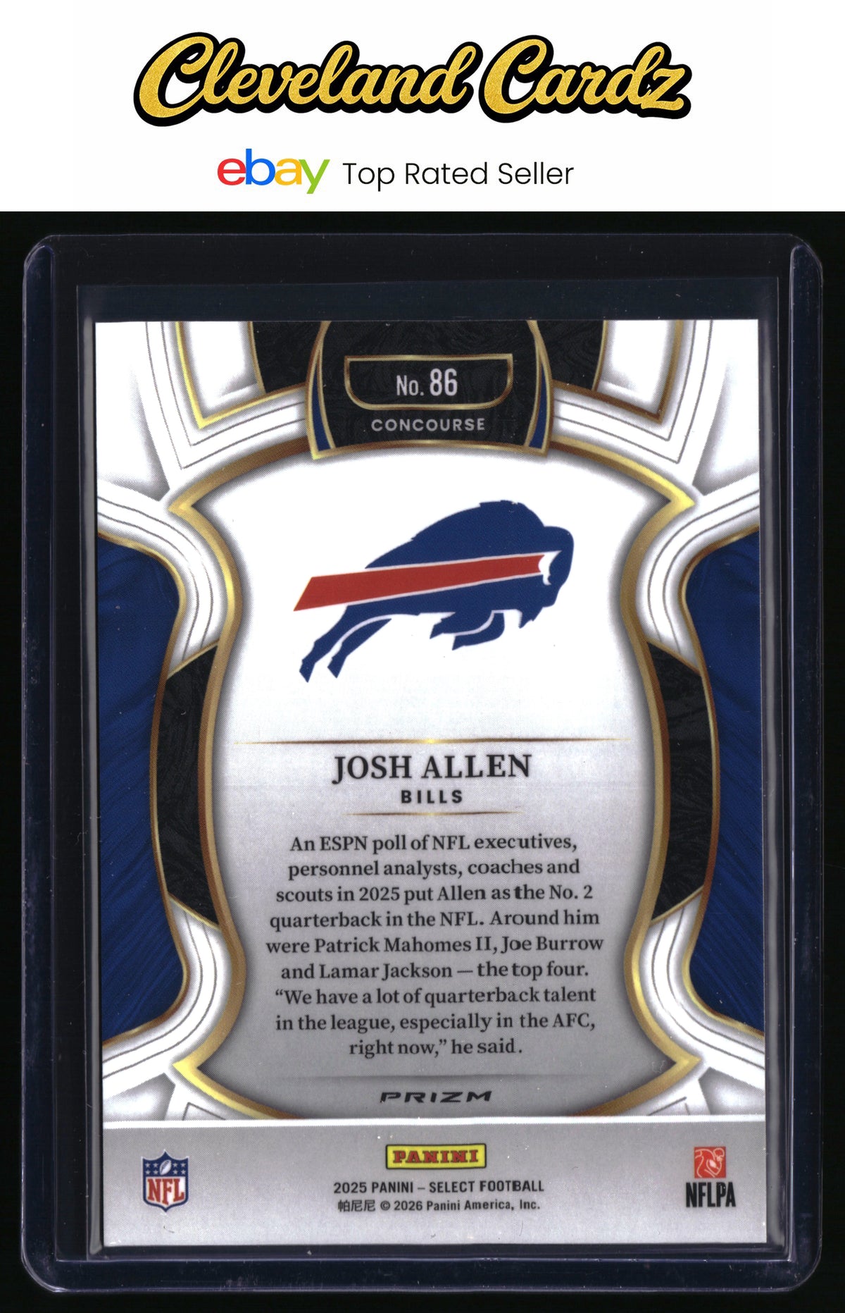 2025 Panini Select #86 Josh Allen Zebra Prizm Shock CASE HIT