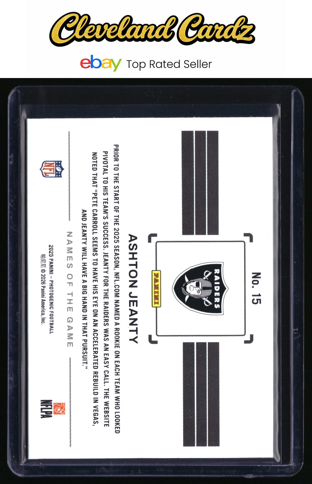 2025 Panini Photogenic #15 Ashton Jeanty Names of the Game CASE HIT