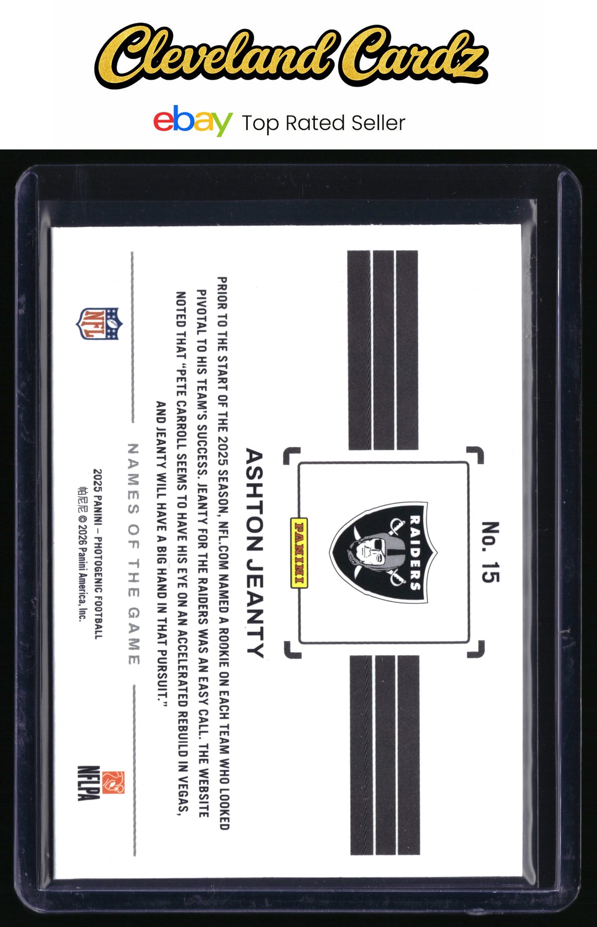 2025 Panini Photogenic #15 Ashton Jeanty Names of the Game CASE HIT