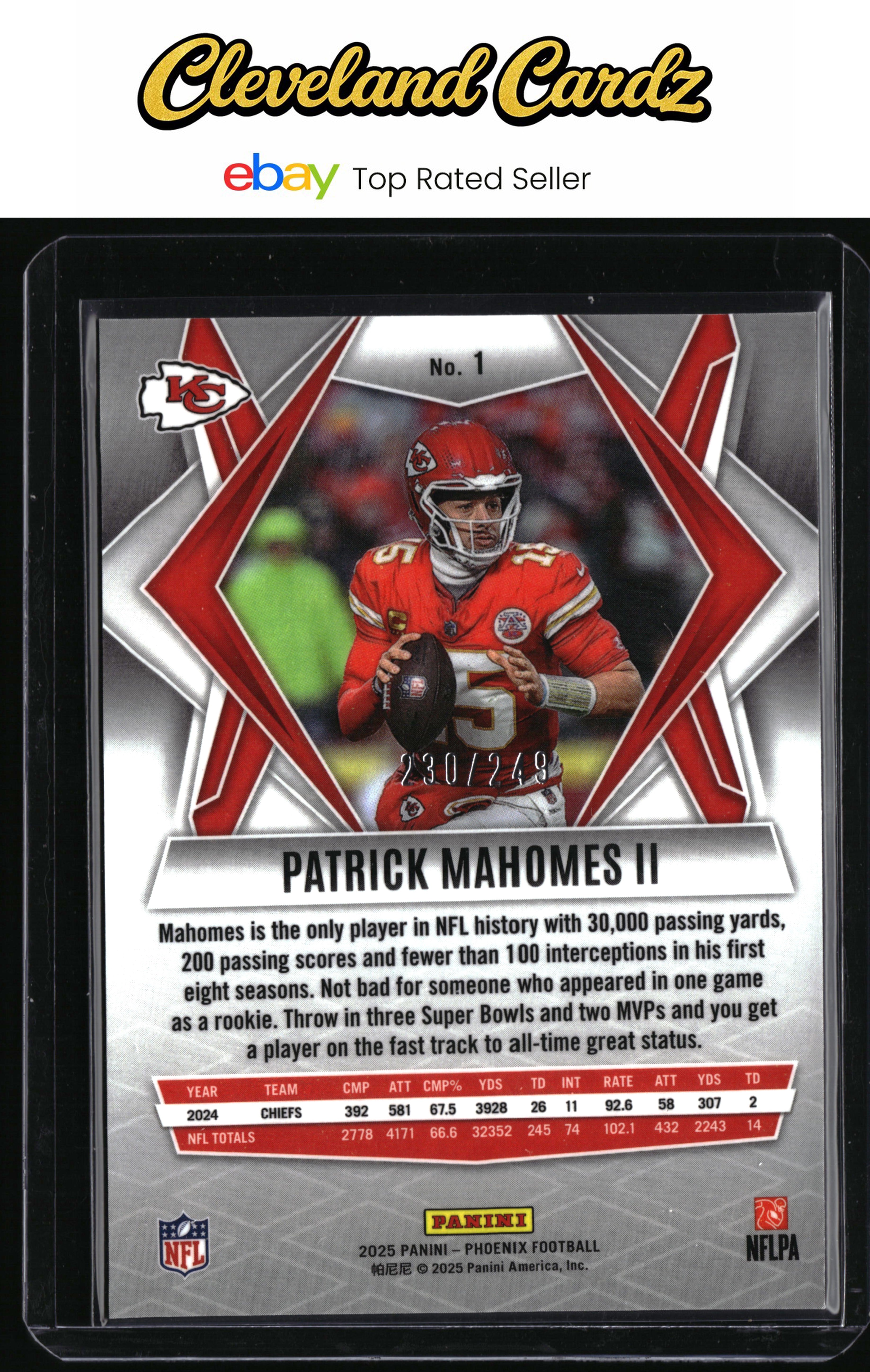 2025 Panini Phoenix #1 Patrick Mahomes II Purple Winter Prizm #/249