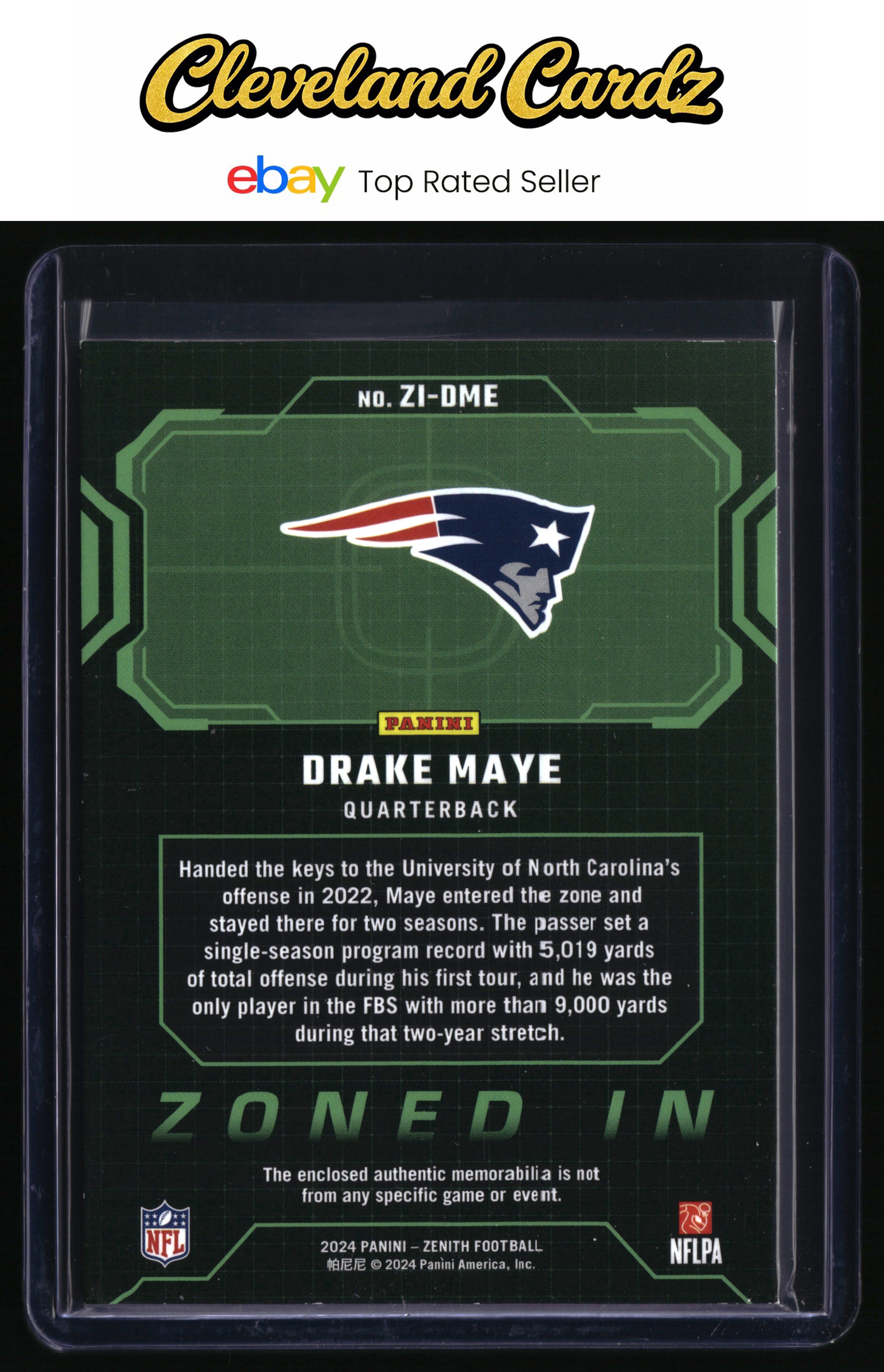 2024 Panini Zenith #ZI-DME Drake Maye Zoned In