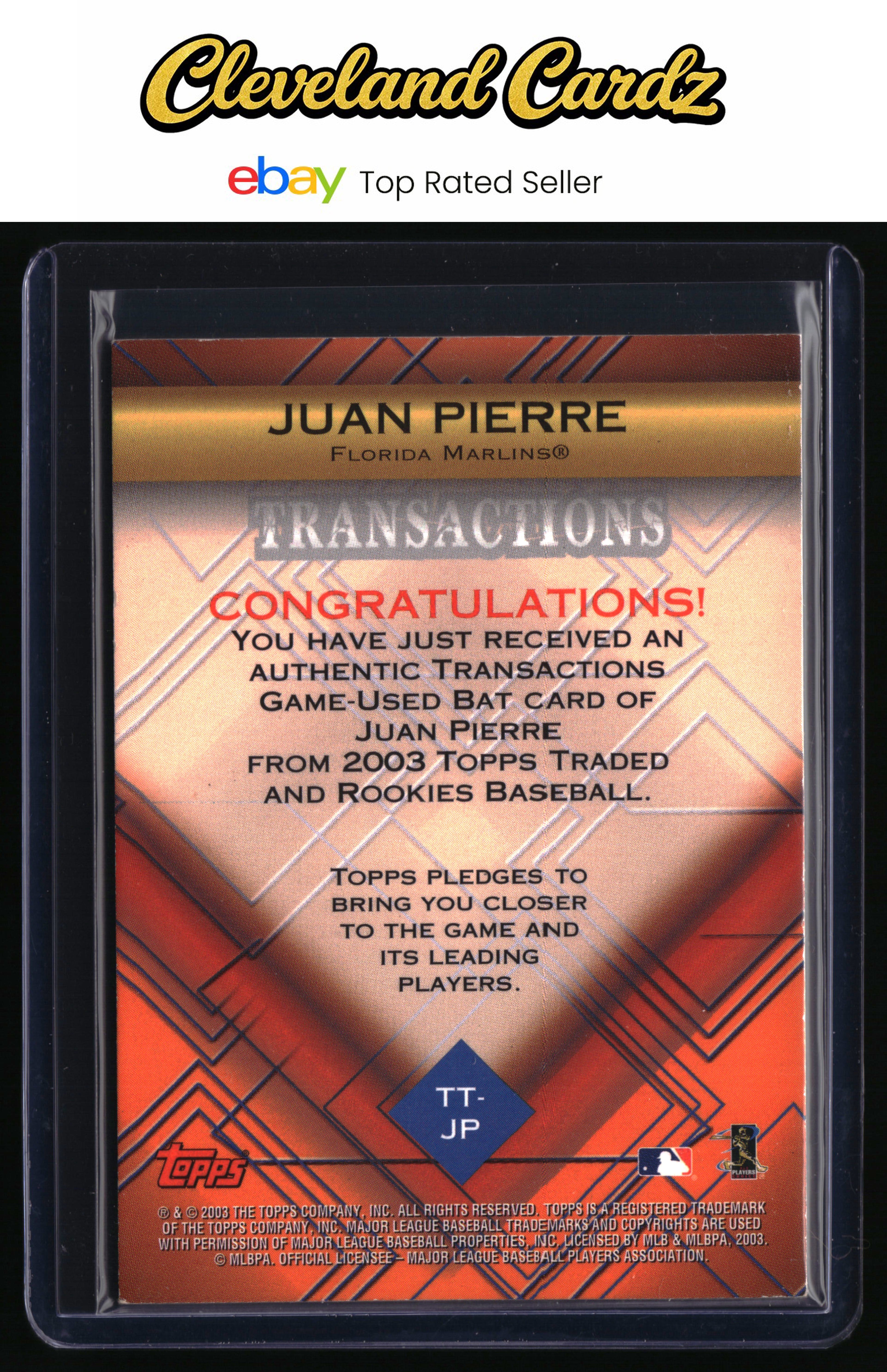 2003 Topps Traded & Rookies #TT-JP Juan Pierre Transactions Bat Relics