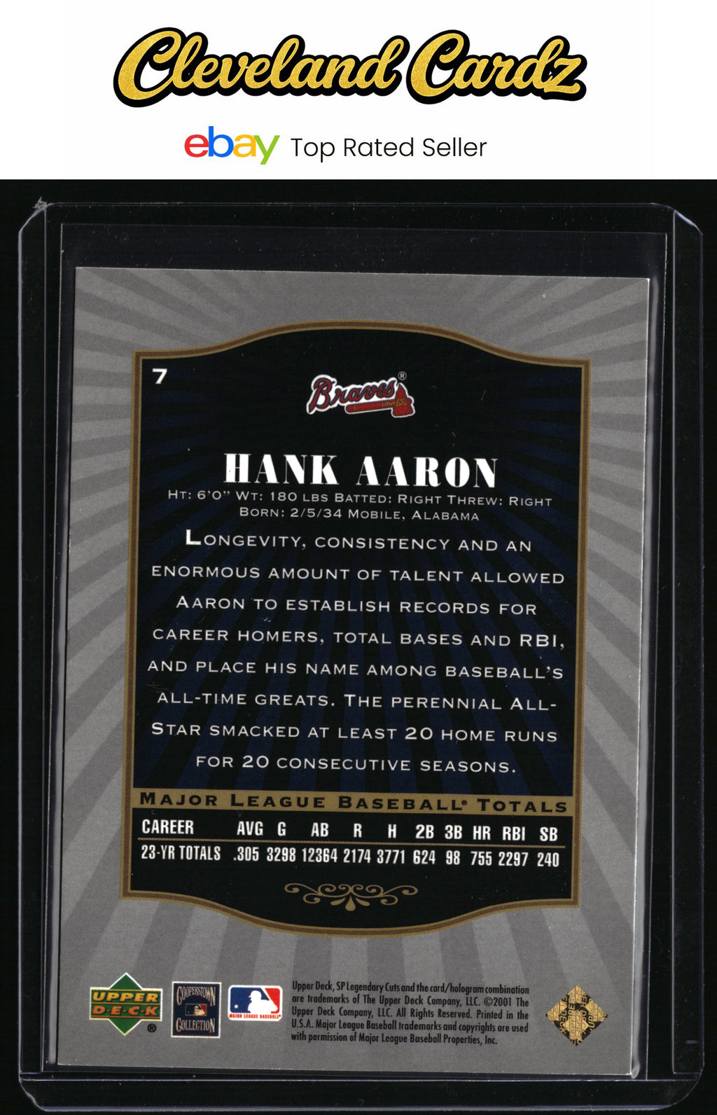 2001 SP Legendary Cuts #7 Hank Aaron