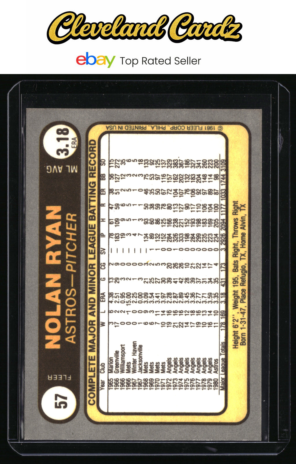 1981 Fleer #57 Nolan Ryan