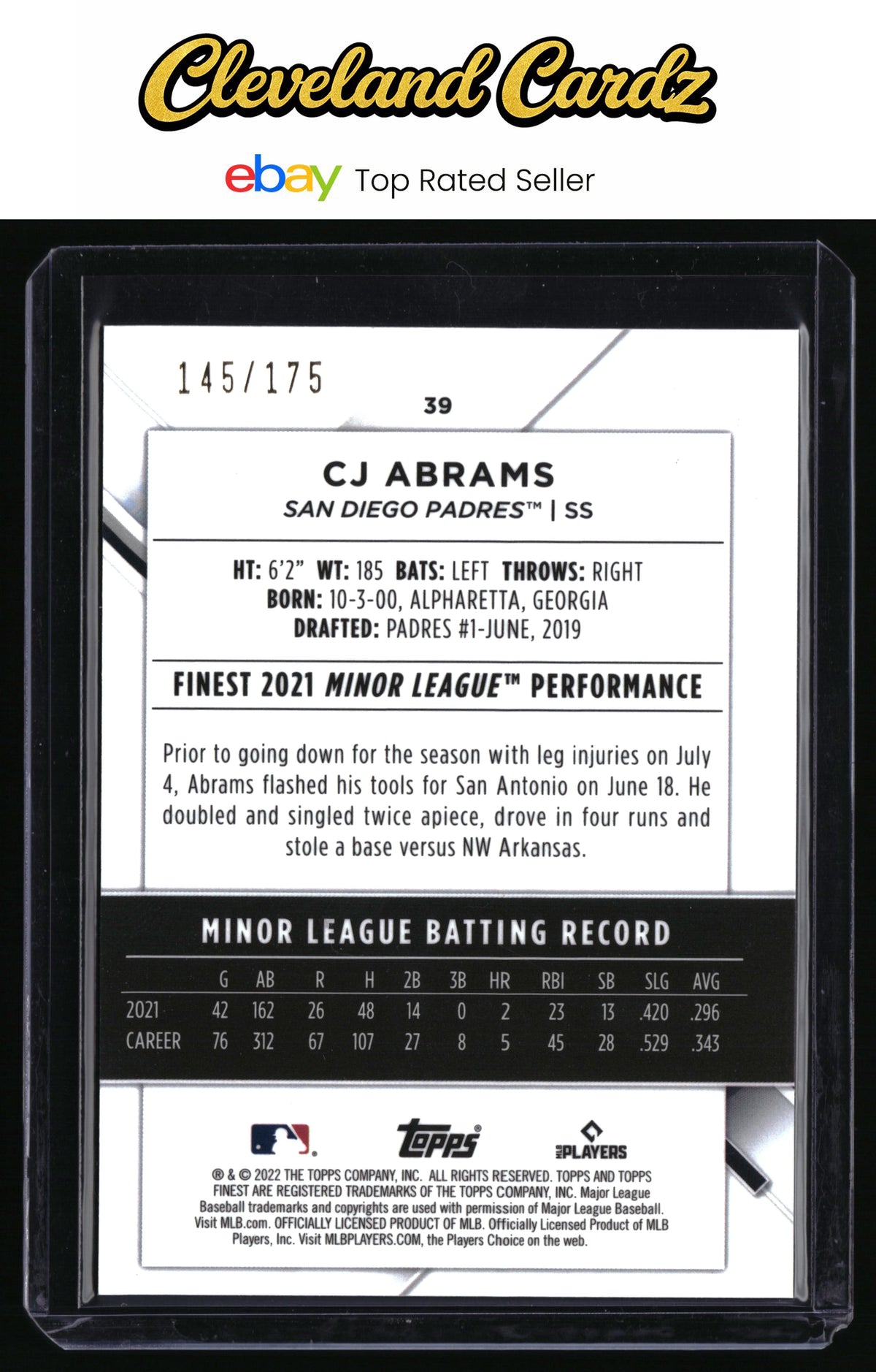2022 Finest #39 CJ Abrams Aqua Shimmer Refractors #/175
