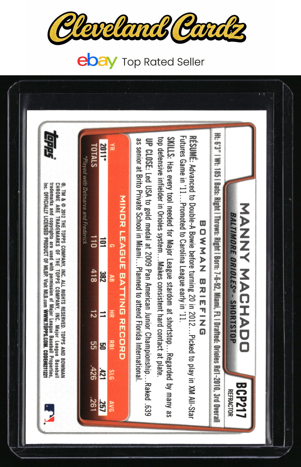 2012 Bowman Chrome #BCP217 Manny Machado Prospects Blue Wave