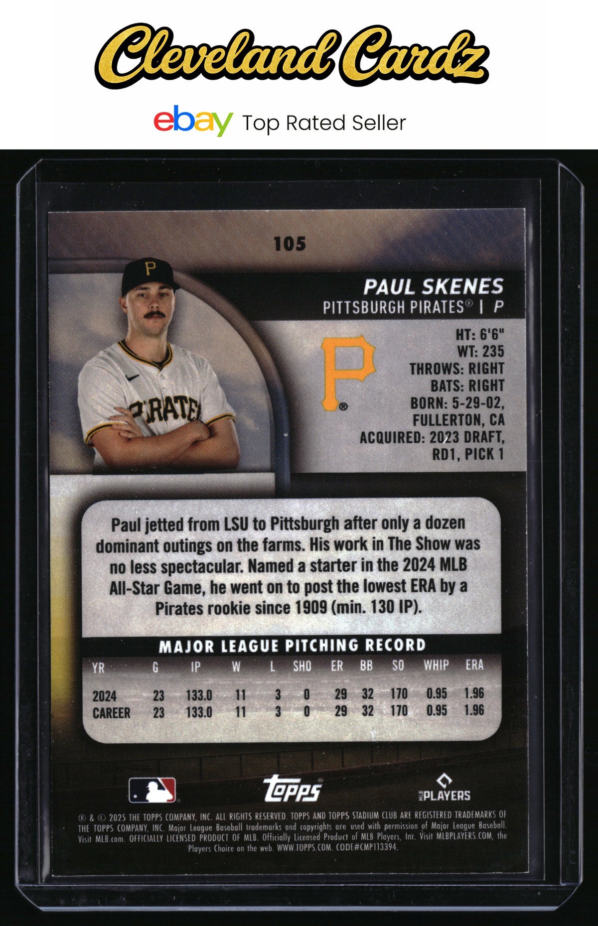 2025 Stadium Club #105 Paul Skenes Turquoise Foil #/99