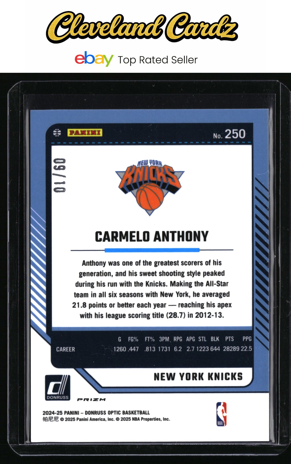2024-25 Donruss Optic #250 Carmelo Anthony Fast Break Gold #/10