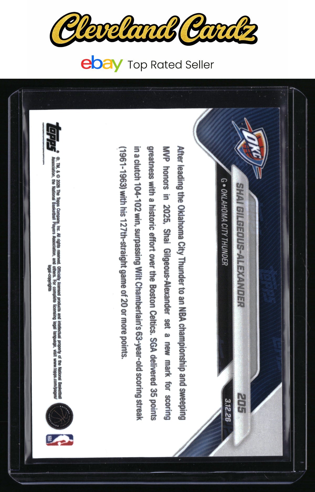 2025-26 Topps Now #205 Shai Gilgeous-Alexander Gold Foil #/50
