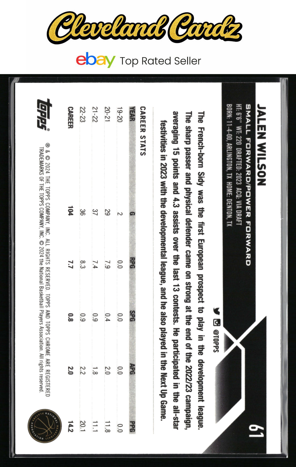2023-24 Topps Chrome #61 Jalen Wilson