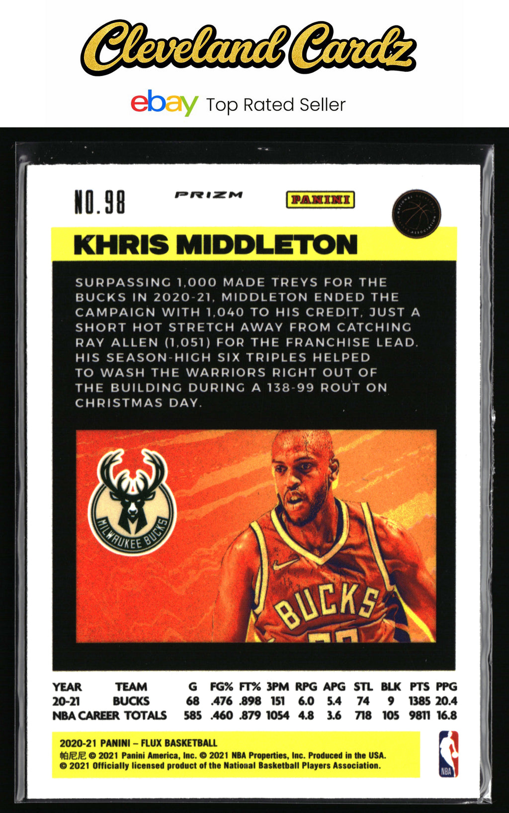 2020-21 Panini Flux #98 Khris Middleton Blue Cracked Ice