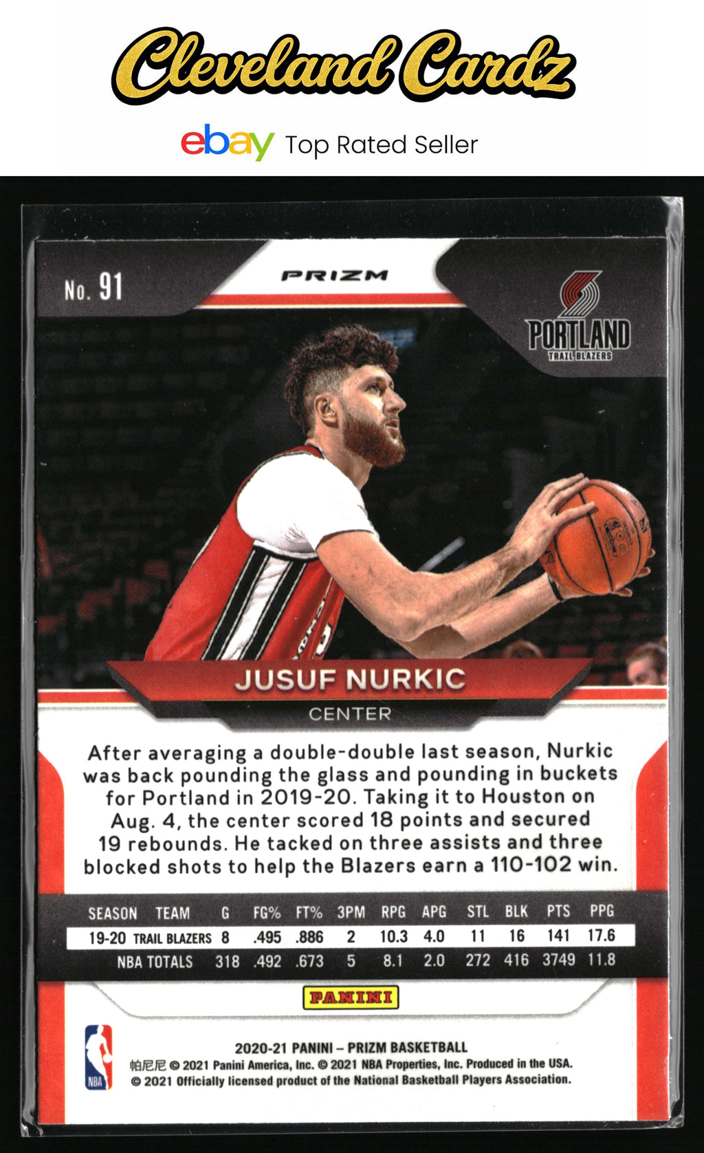 2020-21 Panini Prizm #91 Jusuf Nurkic Hyper Prizm