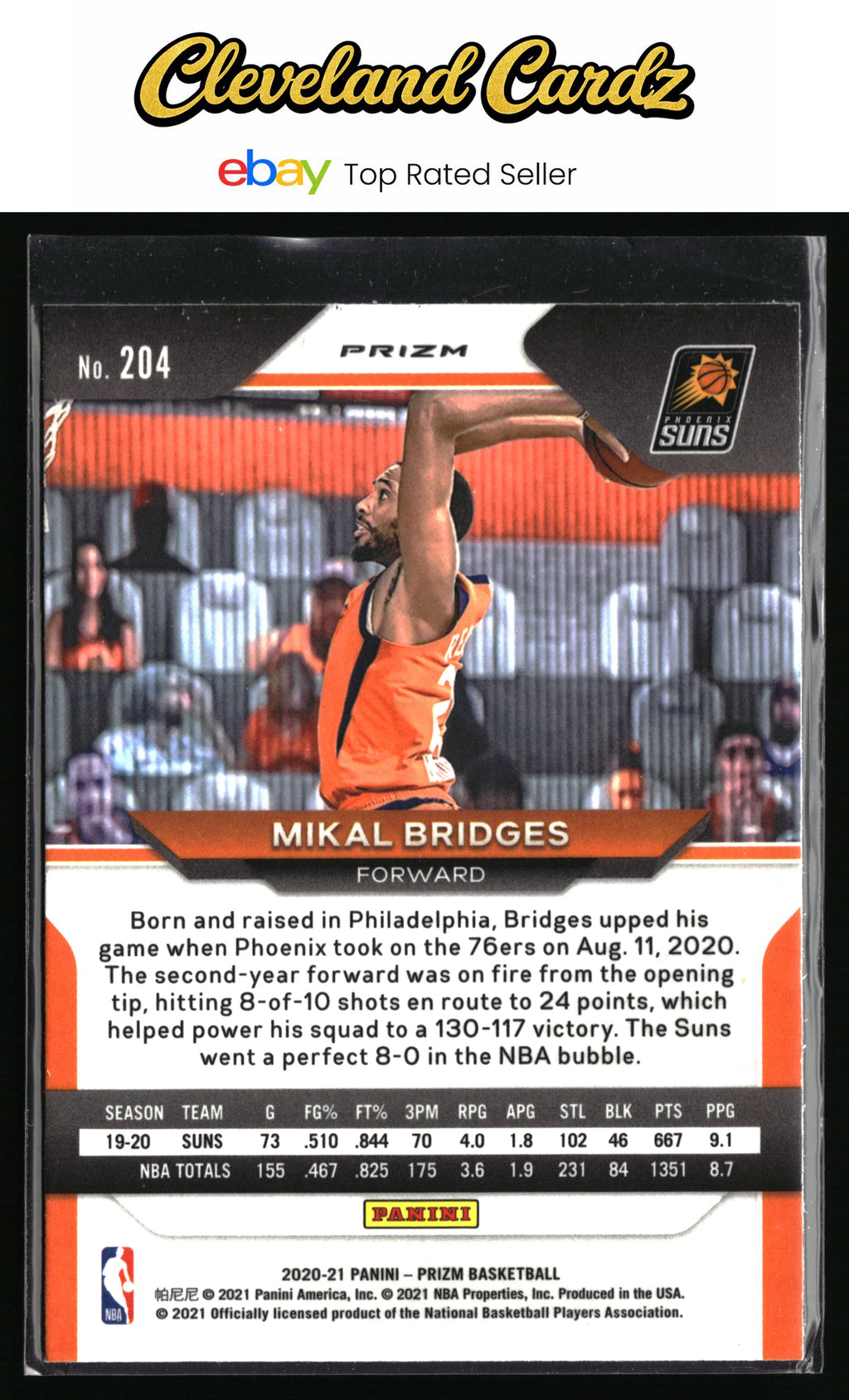 2020-21 Panini Prizm #204 Mikal Bridges Hyper Prizm