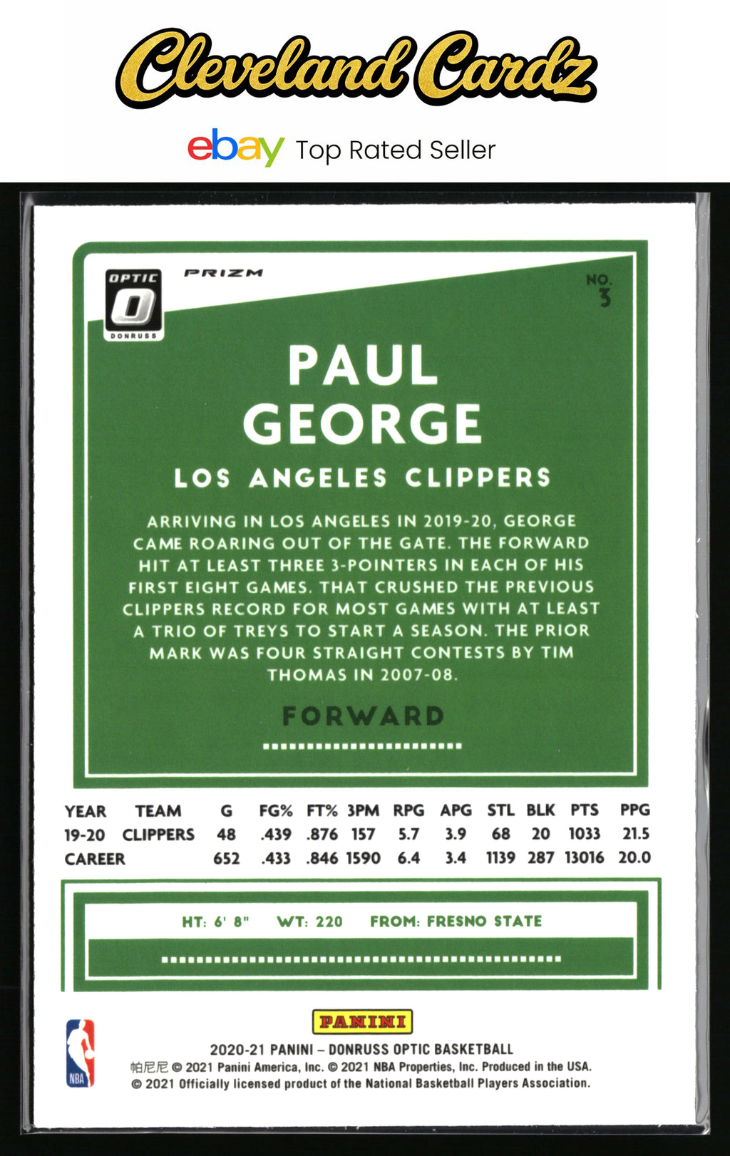 2020-21 Donruss Optic #3 Paul George Prizm