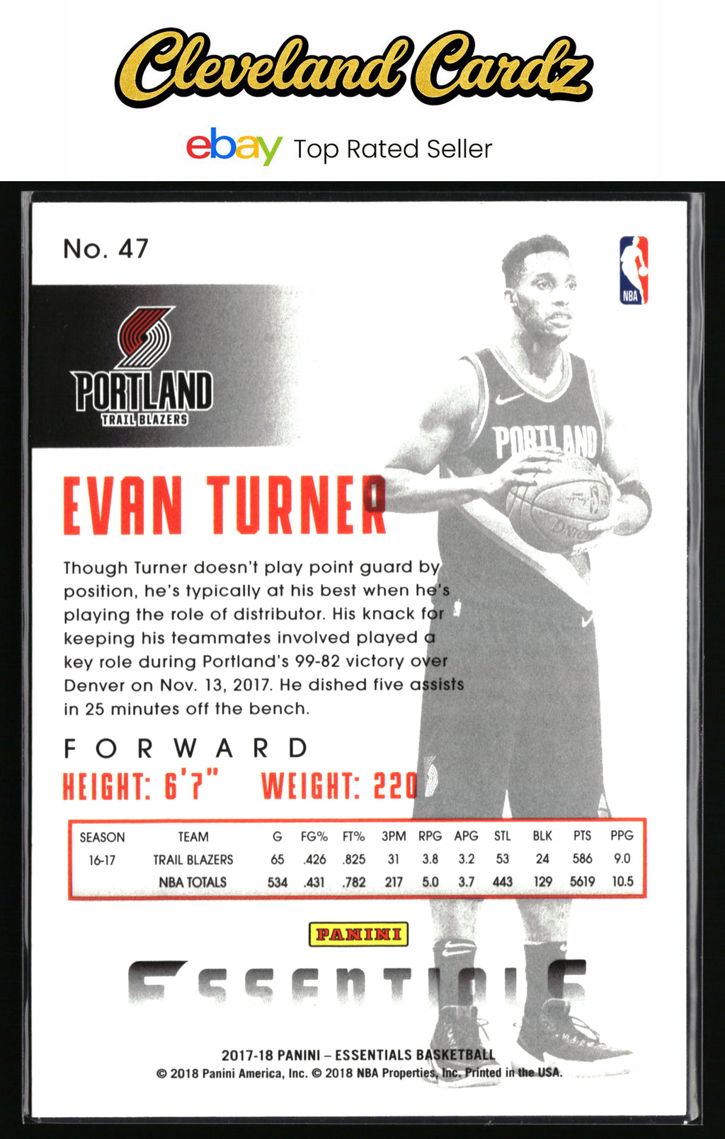 2017-18 Panini Essentials #47 Evan Turner