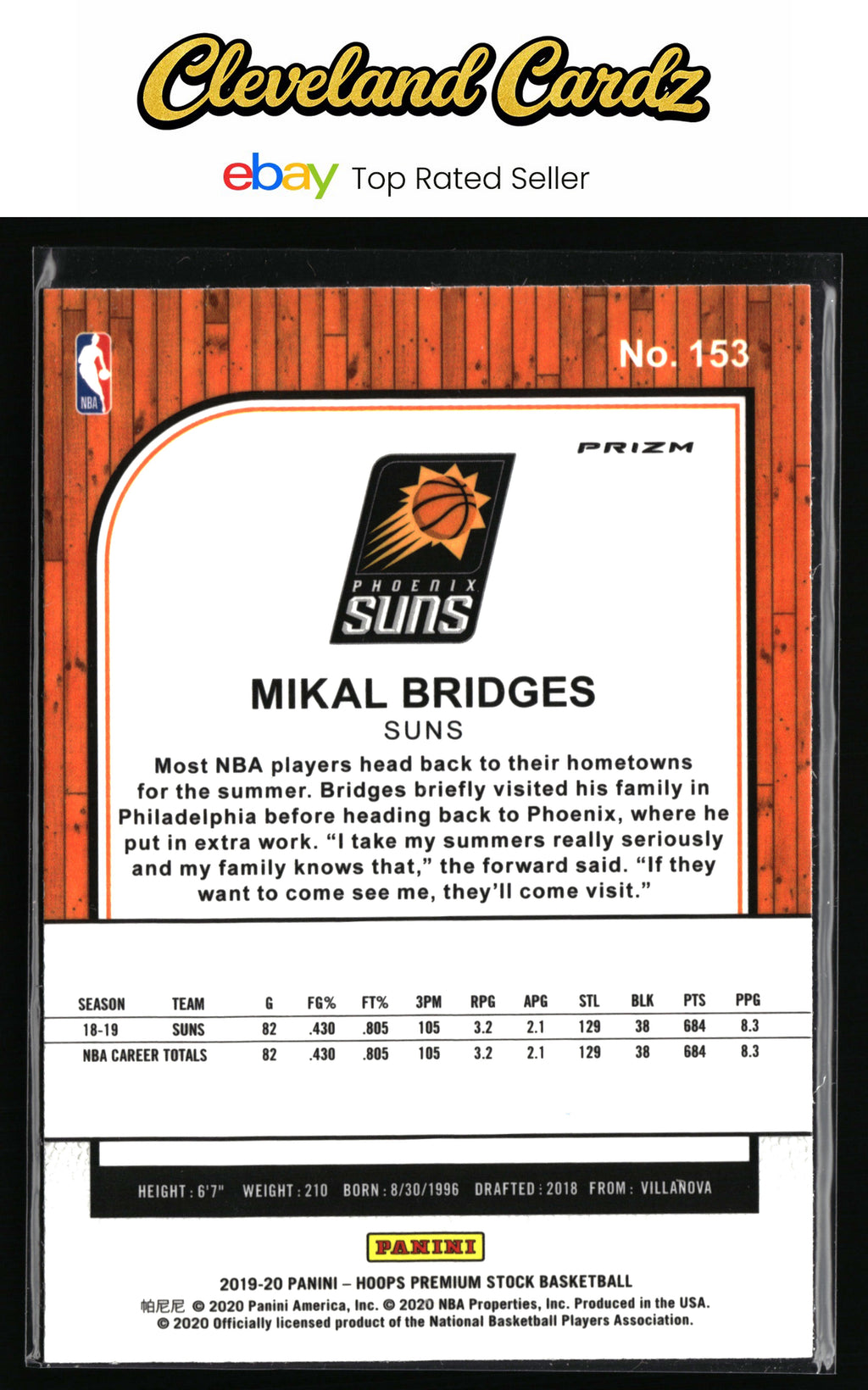 2019-20 Hoops Premium Stock #153 Mikal Bridges Prizms Blue Cracked Ice