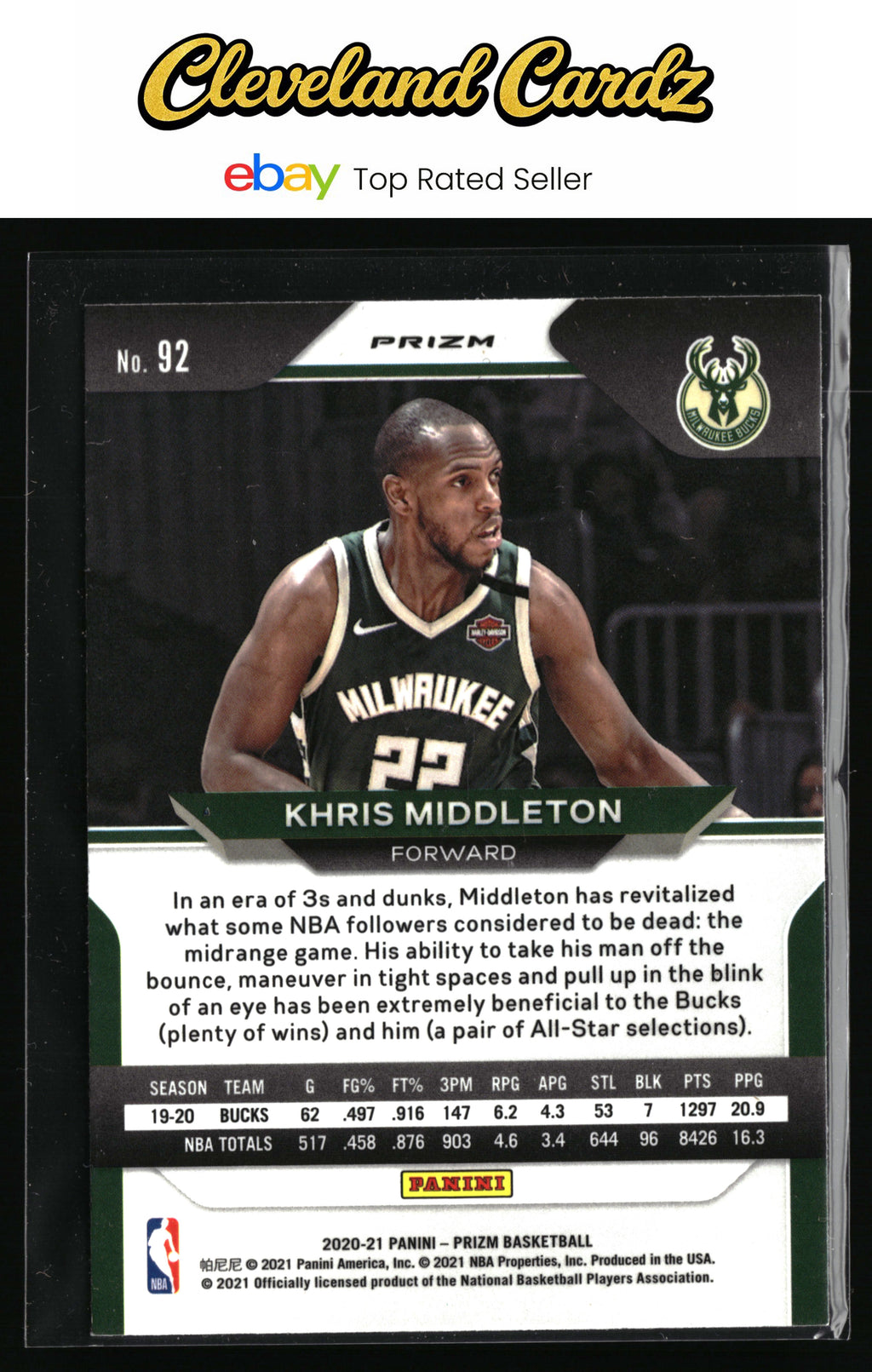 2020-21 Panini Prizm #92 Khris Middleton Red, White and Blue Prizms