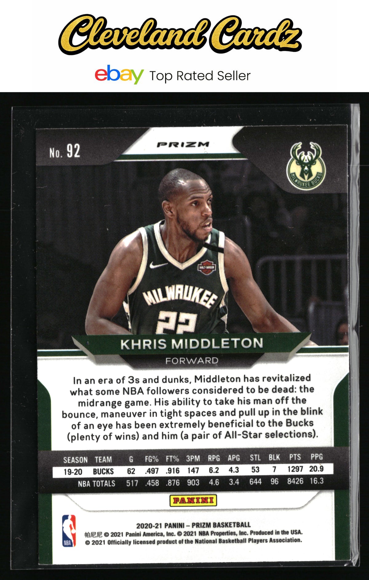 2020-21 Panini Prizm #92 Khris Middleton Red, White and Blue Prizms
