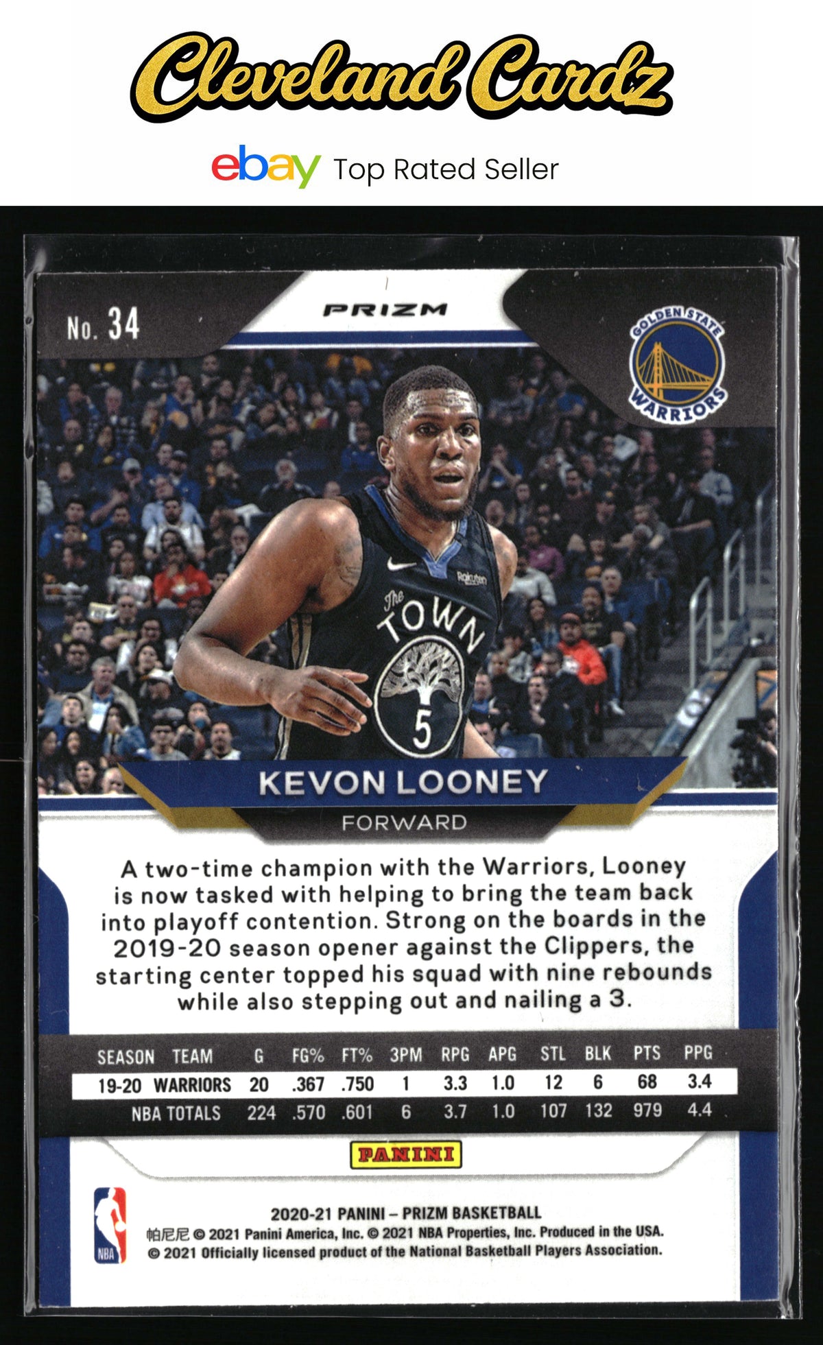 2020-21 Panini Prizm #34 Kevon Looney Red, White and Blue Prizms