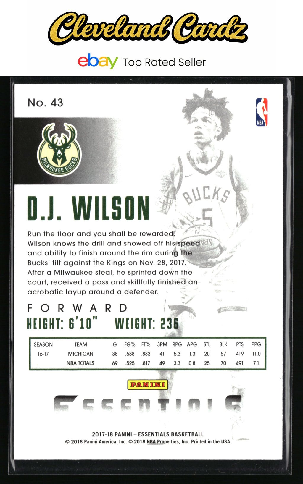 2017-18 Panini Essentials #43 D.J. Wilson