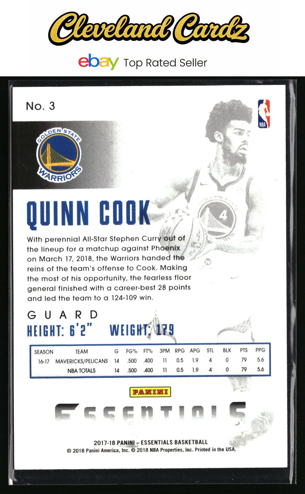 2017-18 Panini Essentials #3 Quinn Cook