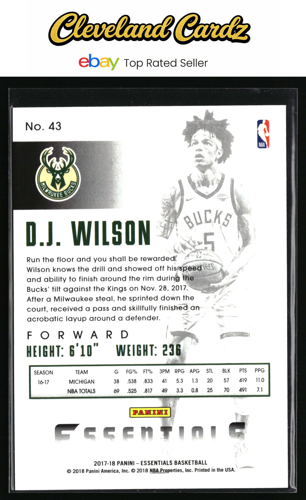 2017-18 Panini Essentials #43 D.J. Wilson