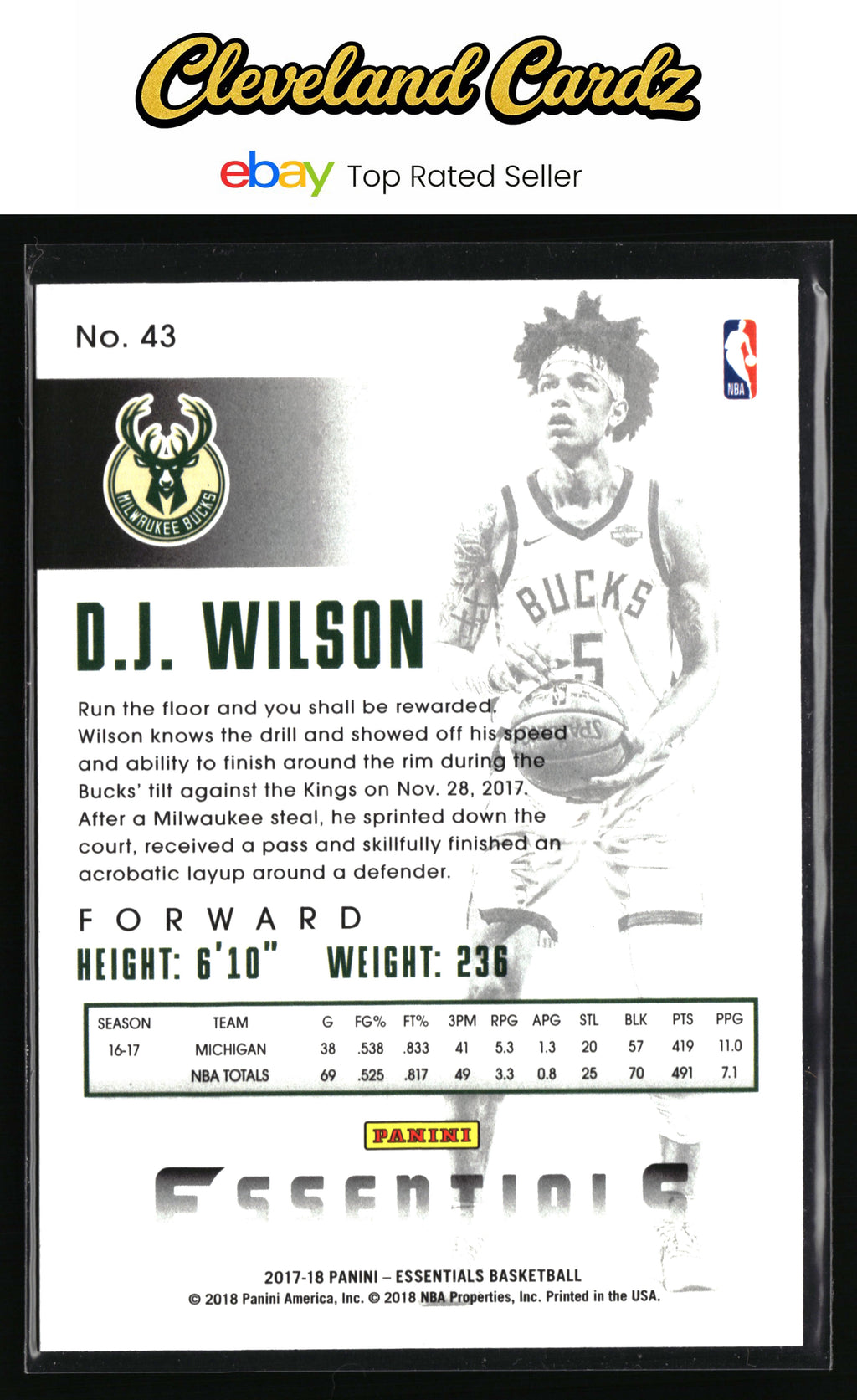 2017-18 Panini Essentials #43 D.J. Wilson