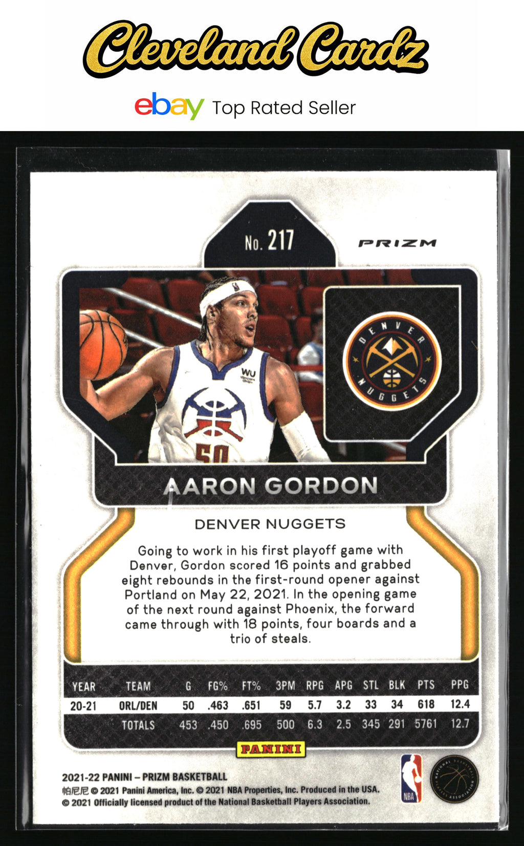 2021-22 Panini Prizm #217 Aaron Gordon Orange Ice
