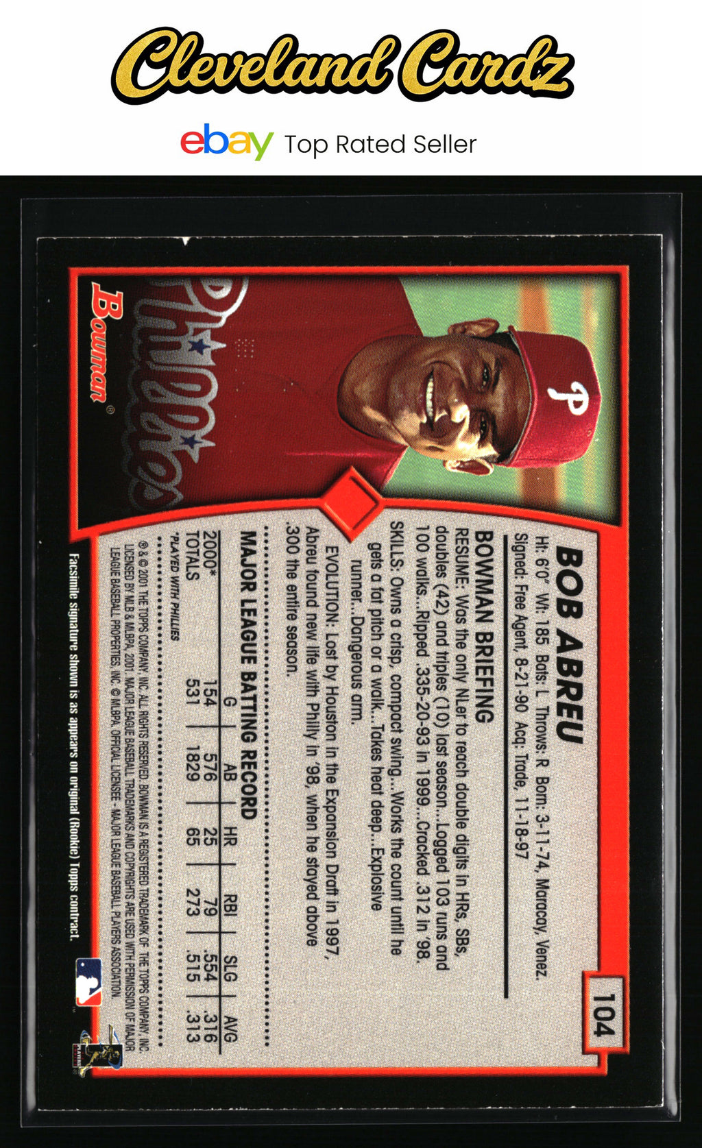 2001 Bowman #104 Bob Abreu