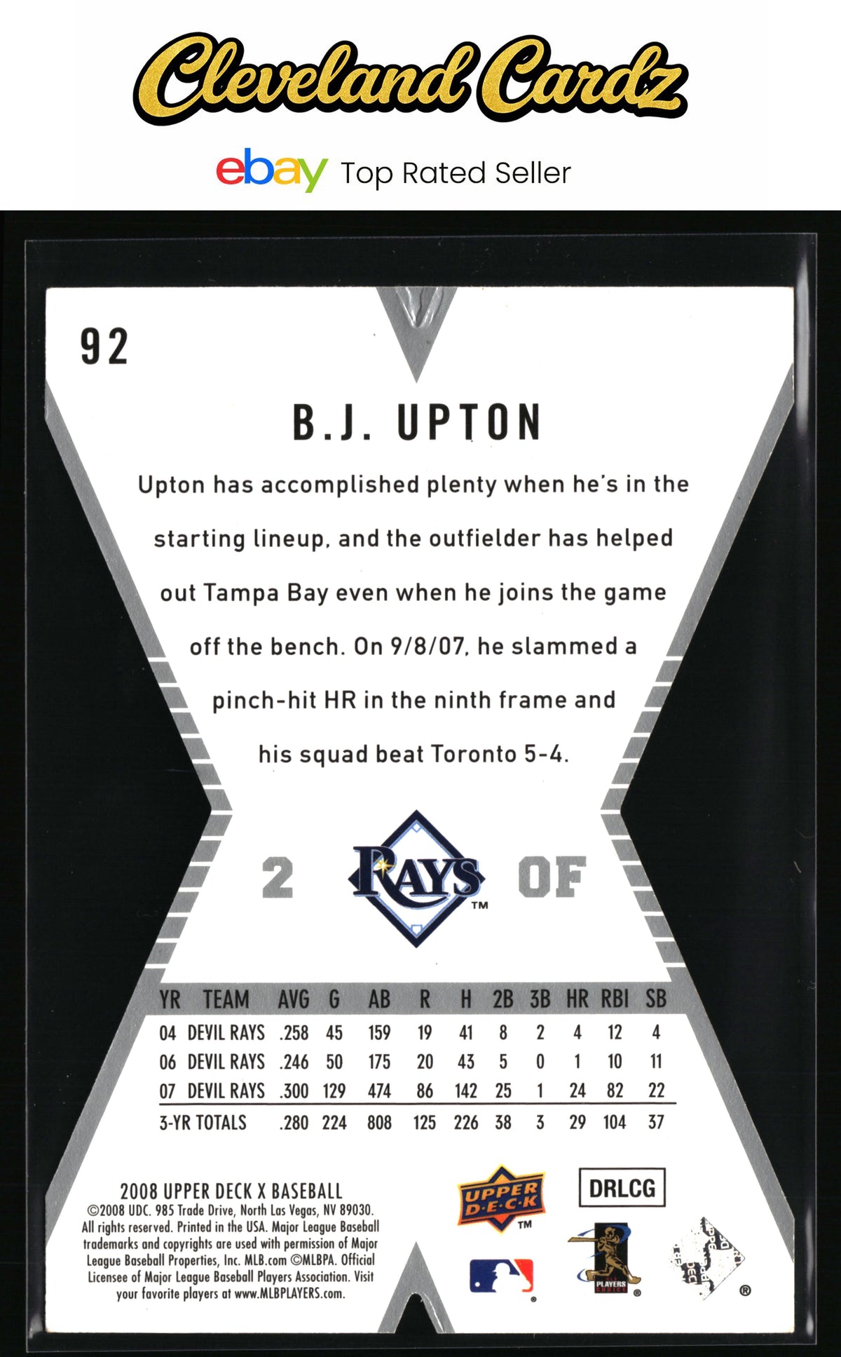 2008 Upper Deck X #92 B.J. Upton Die Cut