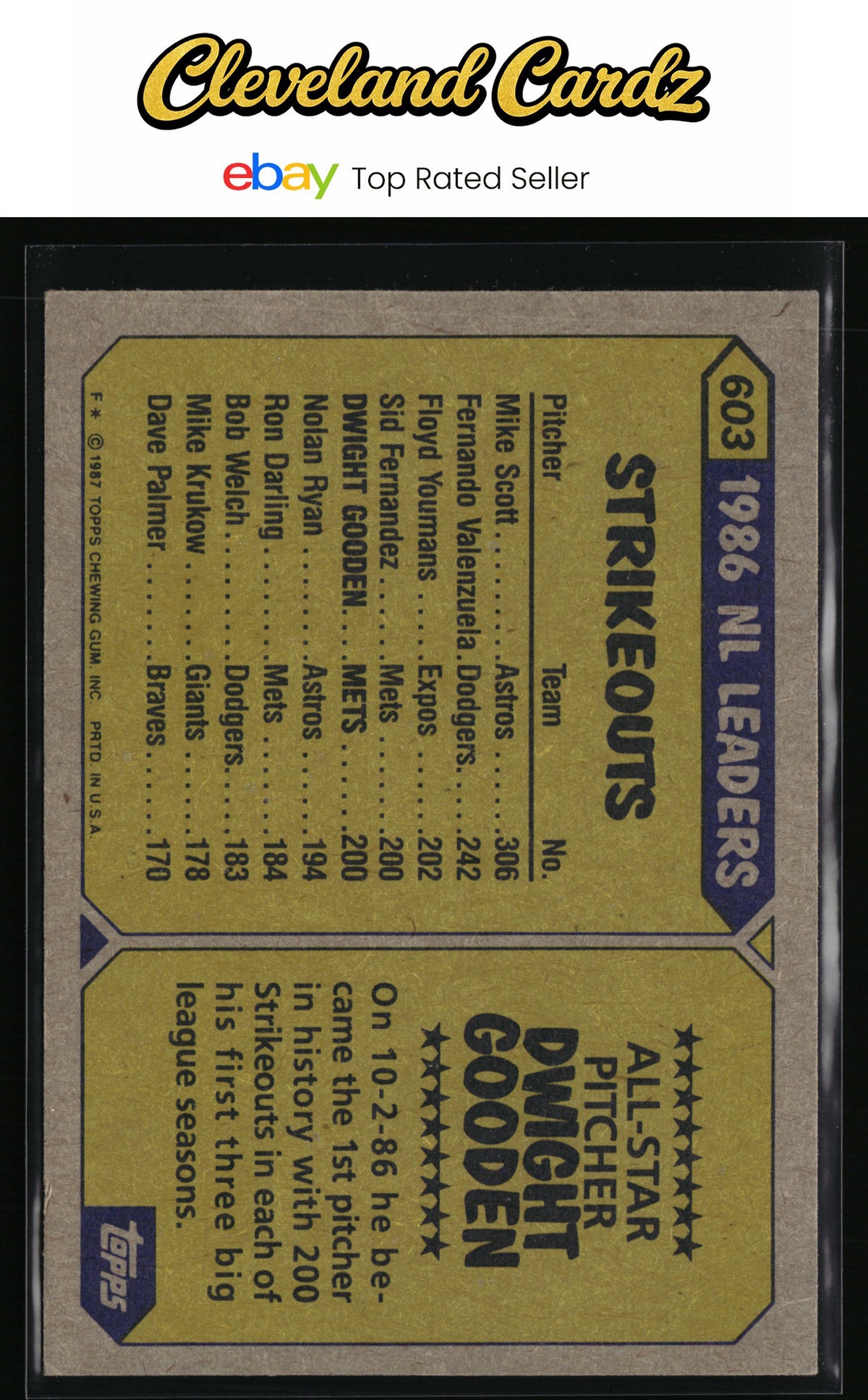 1987 Topps #603b Dwight Gooden