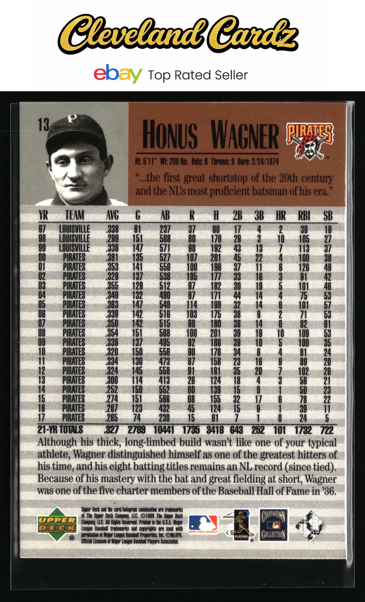 1999 Upper Deck Century Legends #13 Honus Wagner