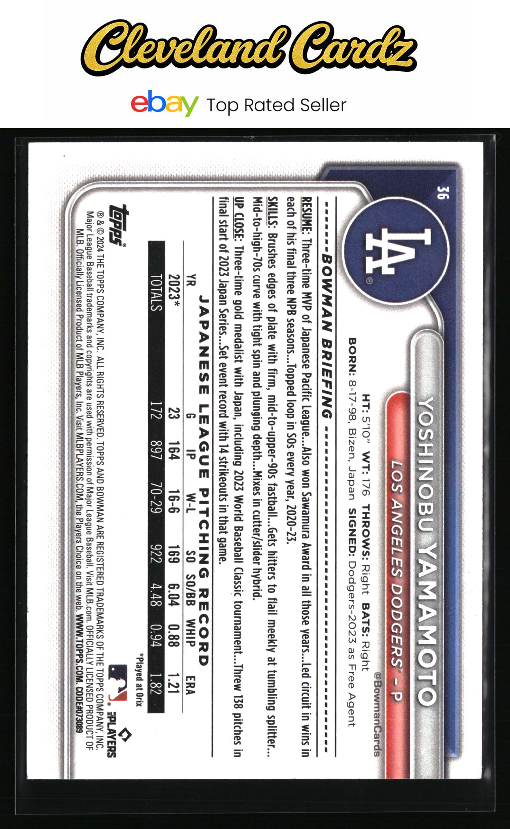 2024 Bowman #36 Yoshinobu Yamamoto