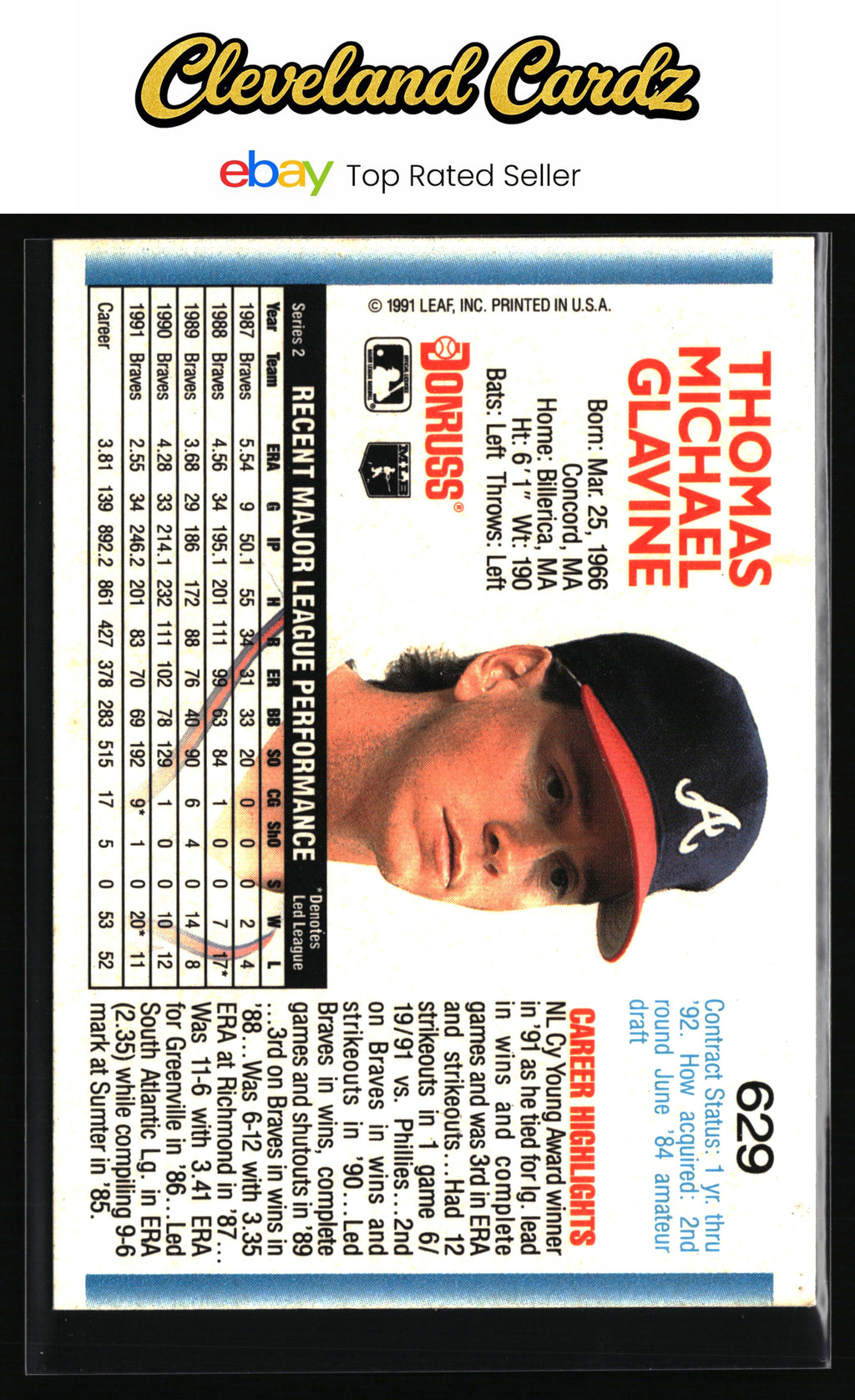 1992 Donruss #629b Tom Glavine